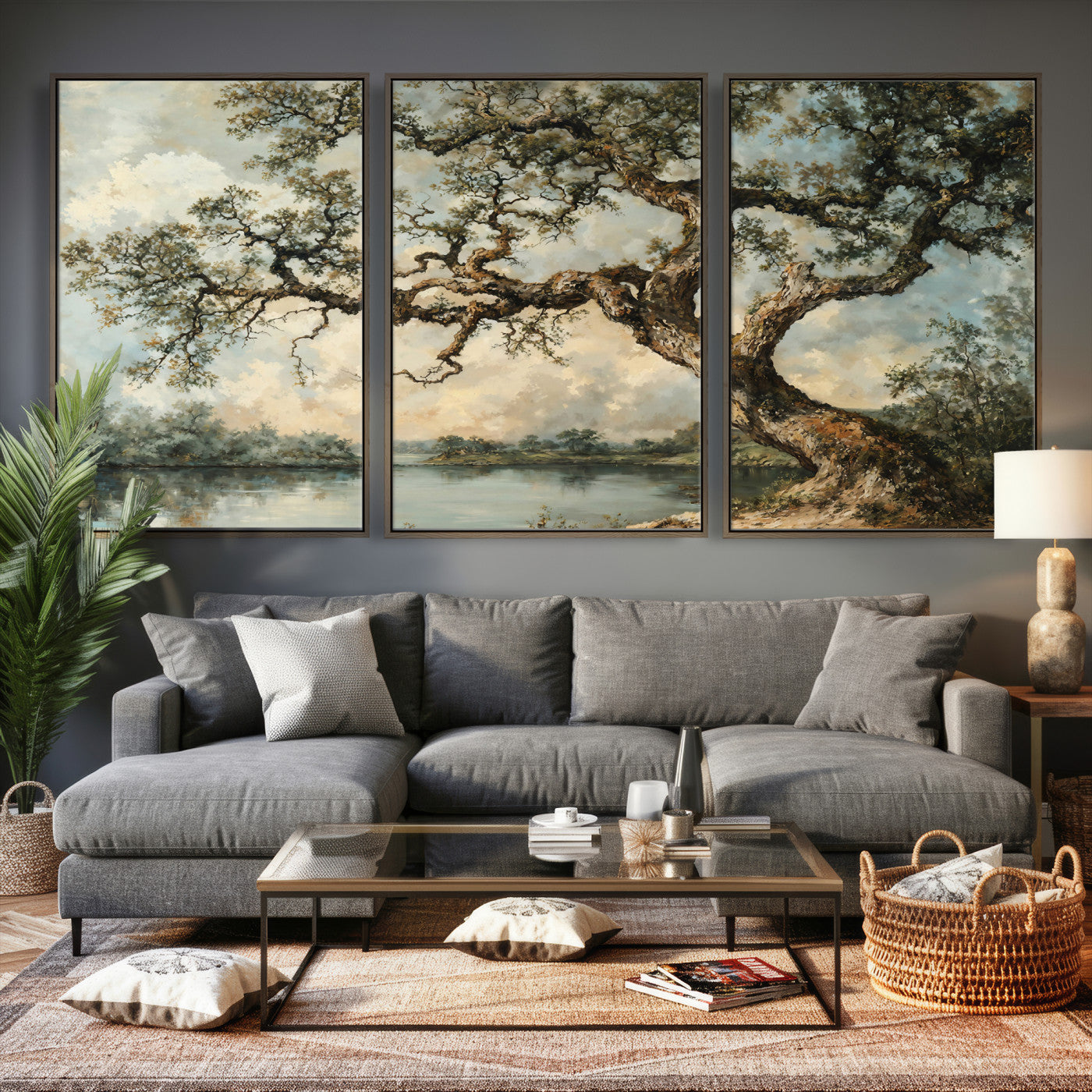 63857726-MGV-CV-36X24 - Old Oak Tree Canvas Wall Art, Turner Inspired Romantic Landscape Print, Vintage Nature Painting, Living Room Wall Decor, Antique Style Tree Art