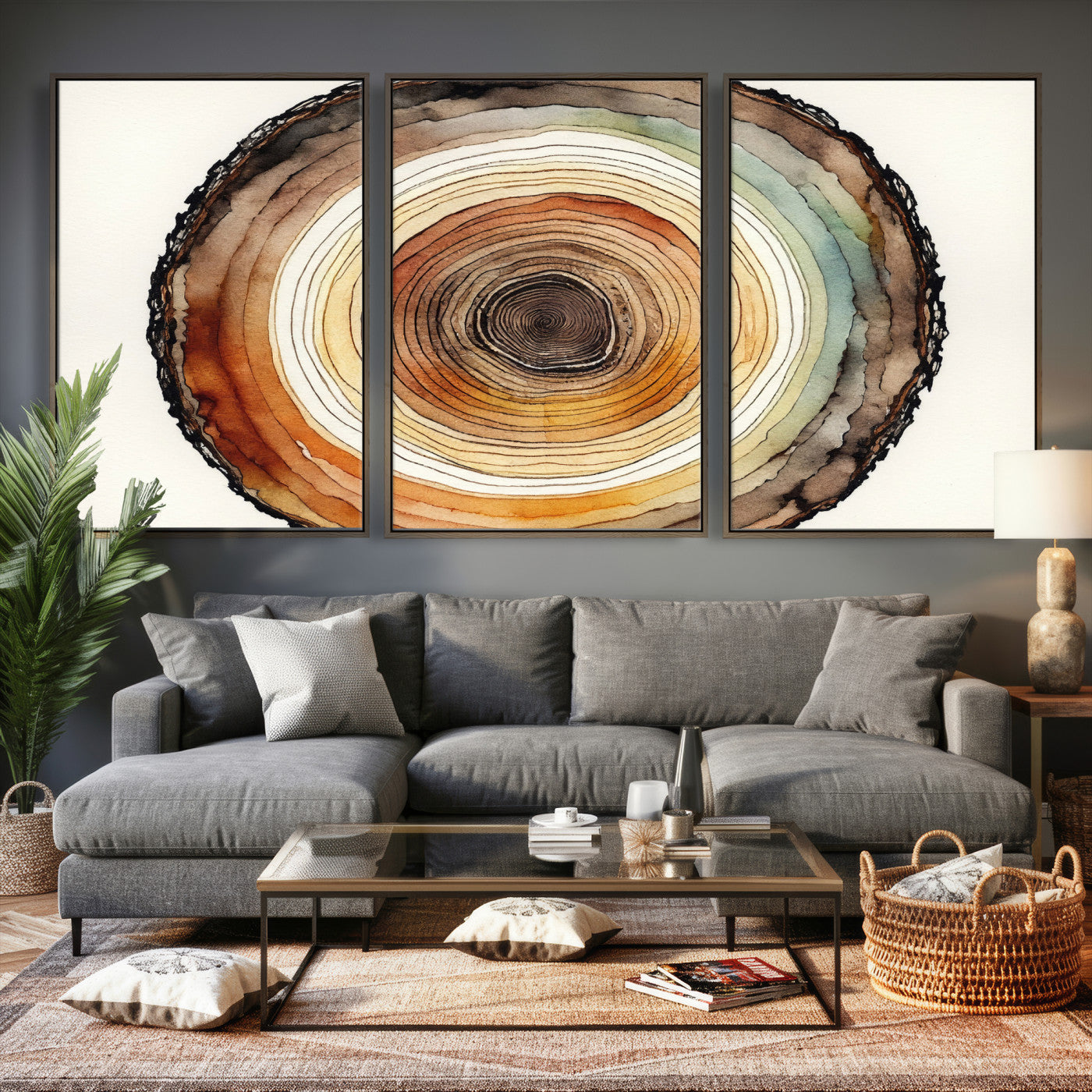 13719680-MGV-CV-36X24 - Natural Wood Slice Wall Art Canvas Print, Tree Ring Wall Art, Framed Abstract Nature Wall Decor, Earth Tone Statement Canvas Print