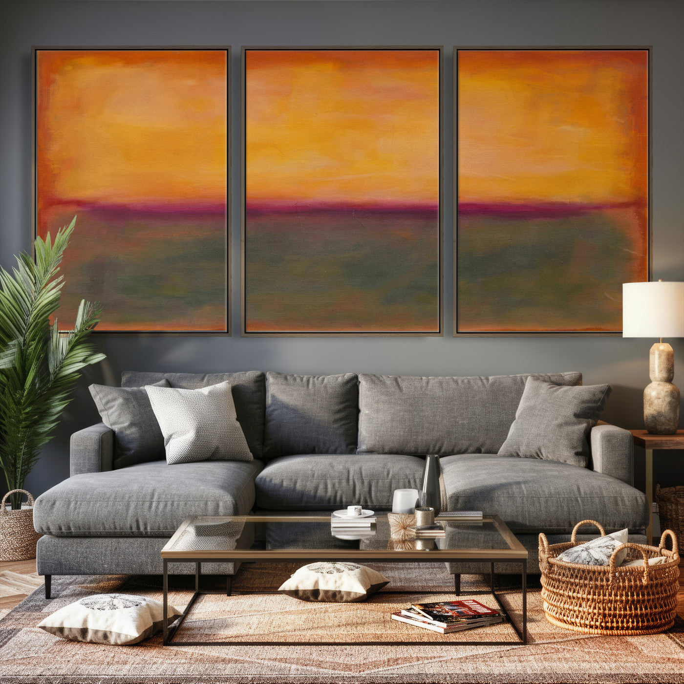 21628300-MGV-CV-36X24 - Abstract Color Field Wall Art Canvas Print, Framed Minimalist Horizon Artwork for Living Room Bedroom Office