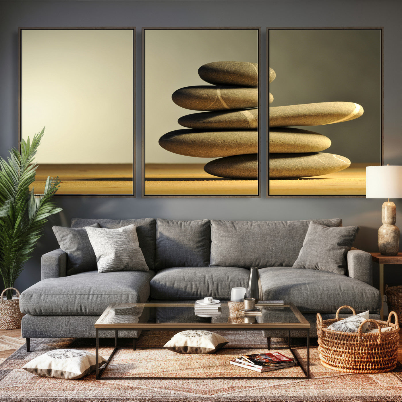 85424263-MGV-CV-36X24 - Zen Stone Wall Art Canvas Print, Balanced Rock Stack Framed Spa Artwork, Minimalist Meditation Decor for Living Room Bedroom Office Bathroom