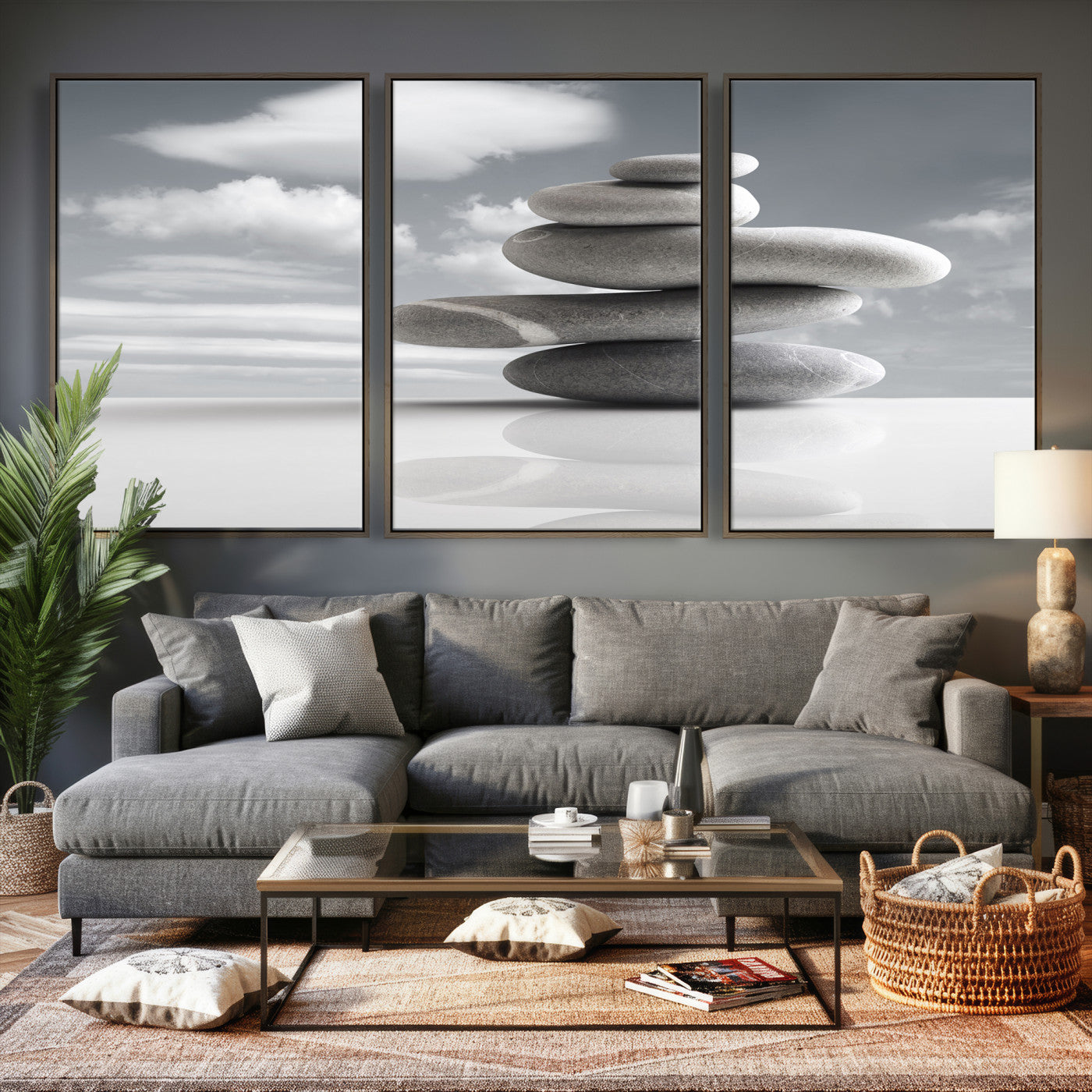 86426188-MGV-CV-36X24 - Zen Stone Wall Art Canvas Print, Balanced Rock Stack Framed Spa Artwork, Minimalist Meditation Decor for Living Room Bedroom Office Bathroom