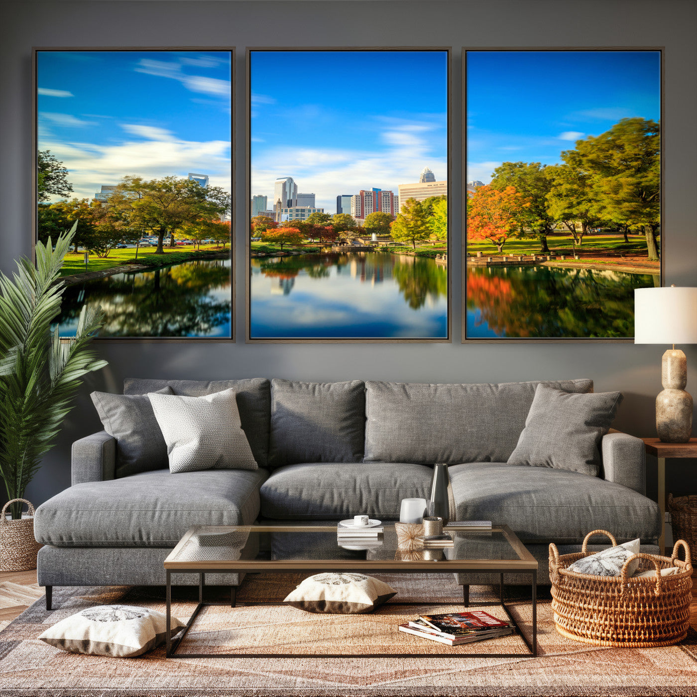 83254720-MGV-CV-36X24 - Charlotte Skyline Canvas Wall Art Print – North Carolina Cityscape Photography Print