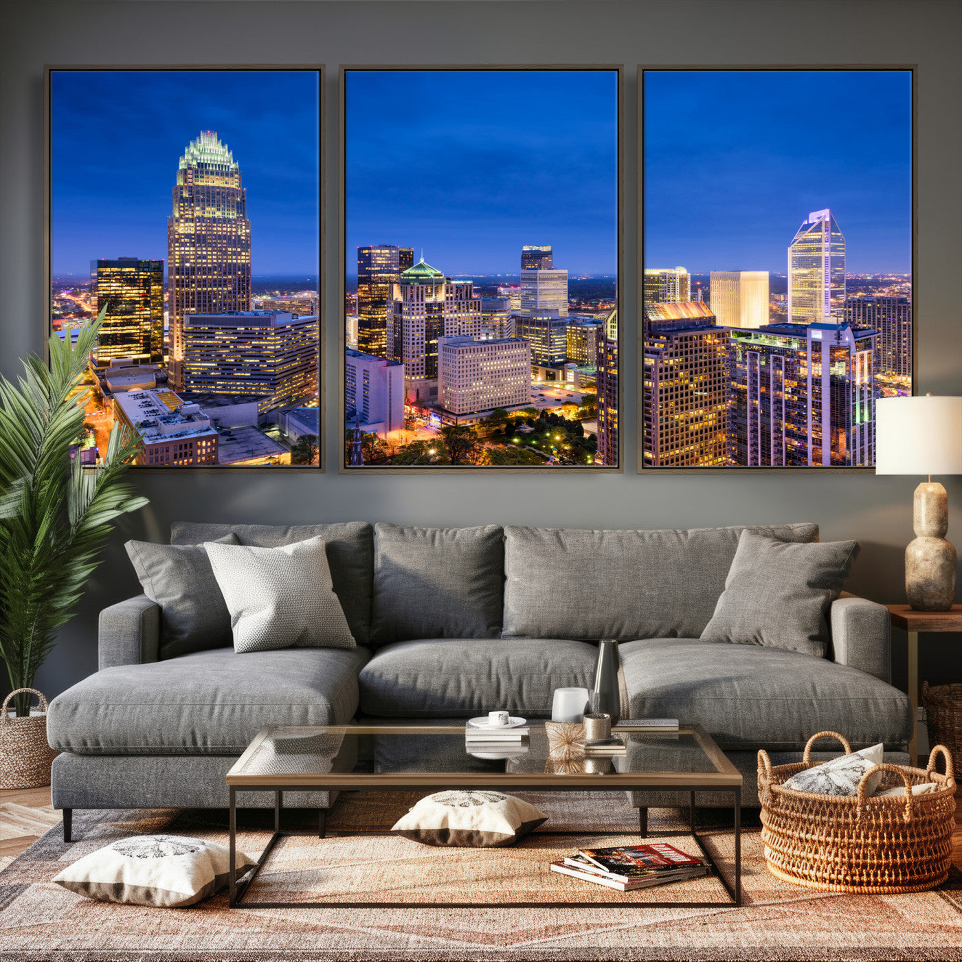 74382190-MGV-CV-36X24 - Charlotte Skyline Canvas Wall Art Print – North Carolina Cityscape Photography Print