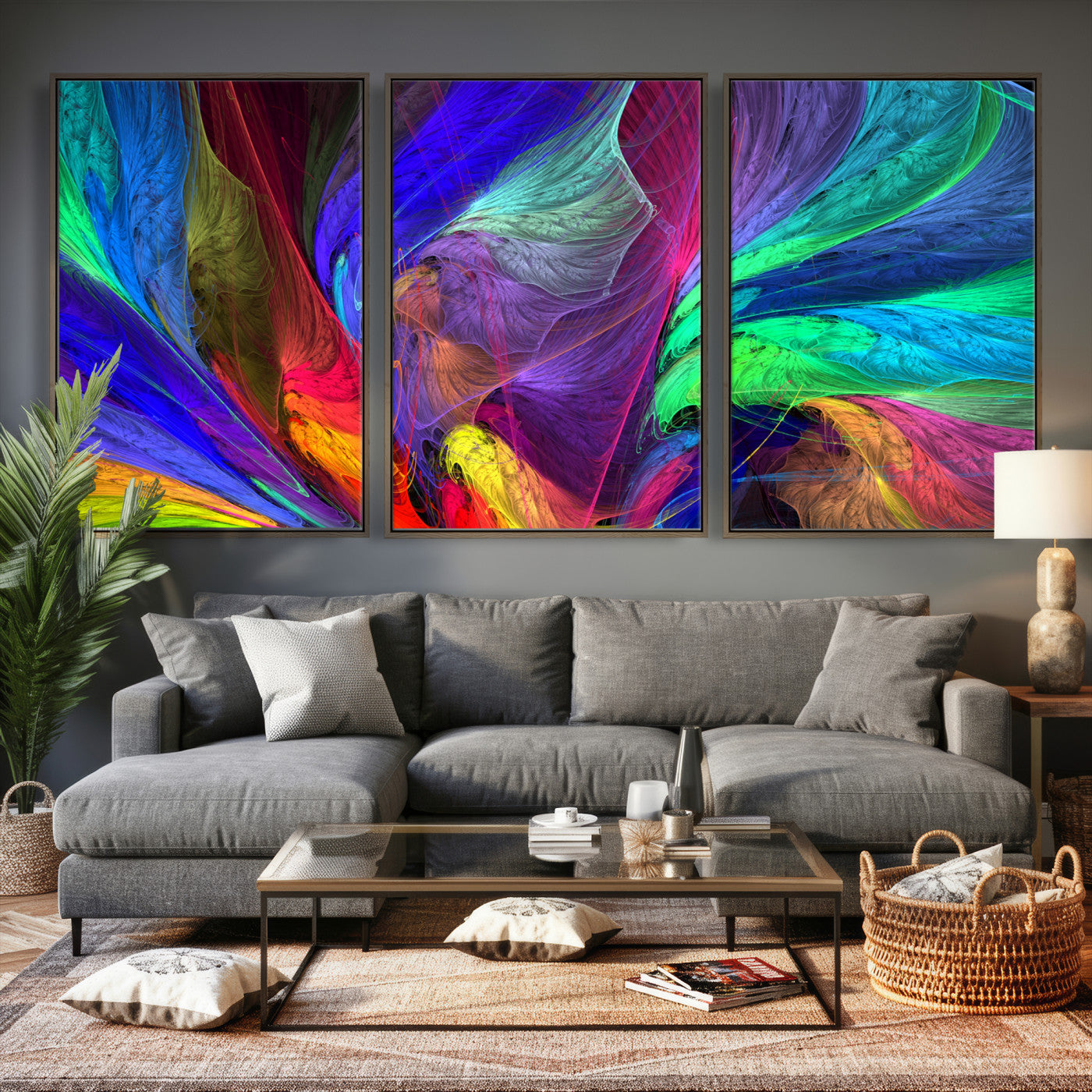 376925791-MGV-CV-36X24 - Colorful Abstract Canvas Wall Art, Rainbow Swirl Fractal Print, Bold Multicolor Living Room Decor, Vibrant Energy Art, Large Abstract Wall Art