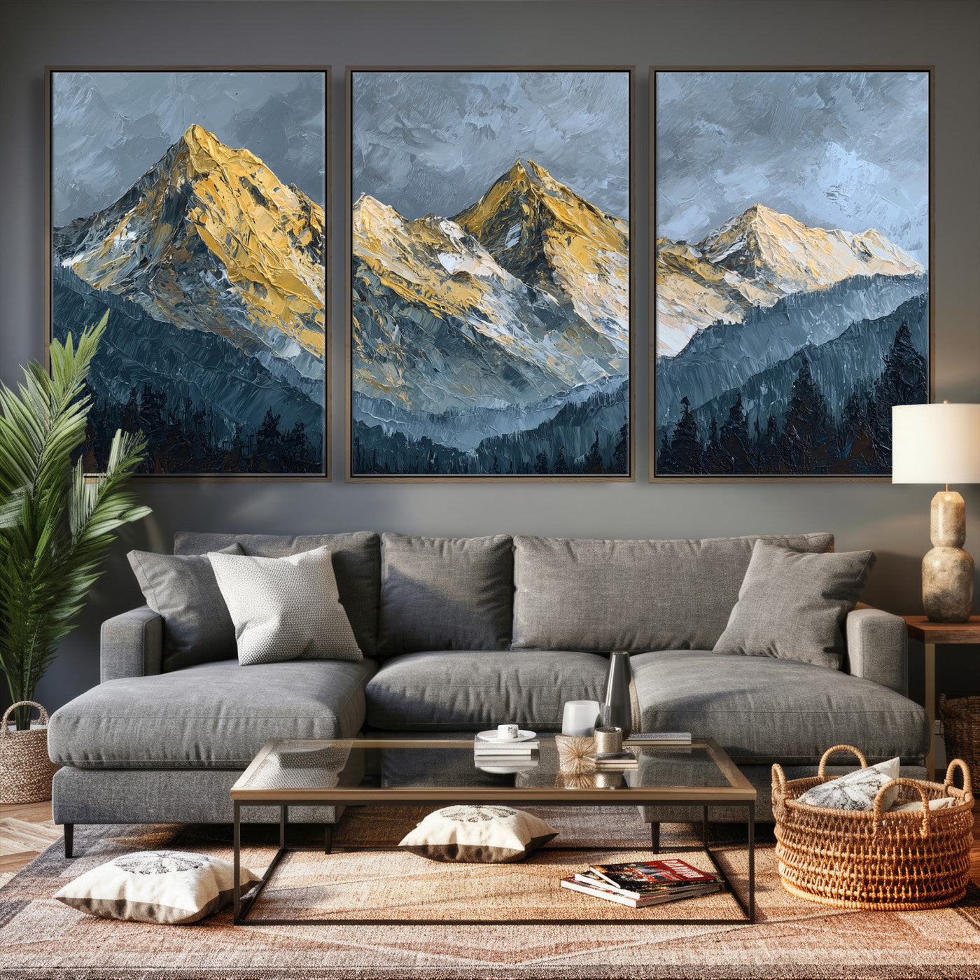 50821961-MGV-CV-48X32-3P - Abstract Mountain Wall Art Canvas Print Modern Landscape Painting Print