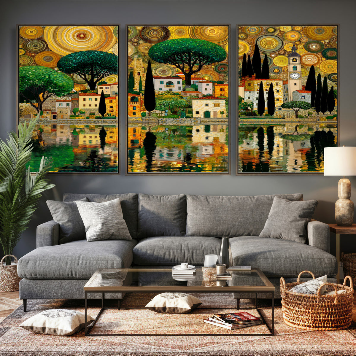 93010897-MGV-CV-36X24 - Gustav Klimt Golden Cityscape Wall Art Canvas Print,