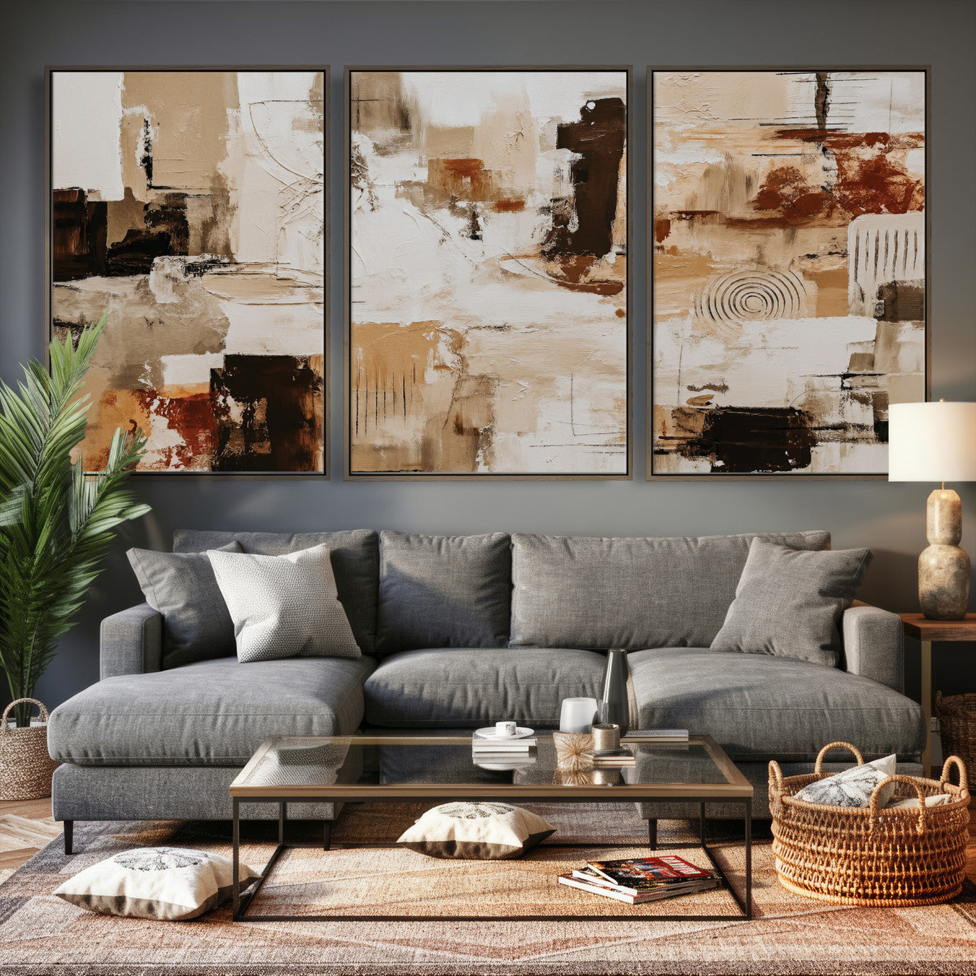 26560159-MGV-CV-36X24 - Blue Teal Abstract Canvas Wall Art, Modern Textured Painting Print, Navy Orange White Contemporary Art, Neutral Living Room Decor, Office Art