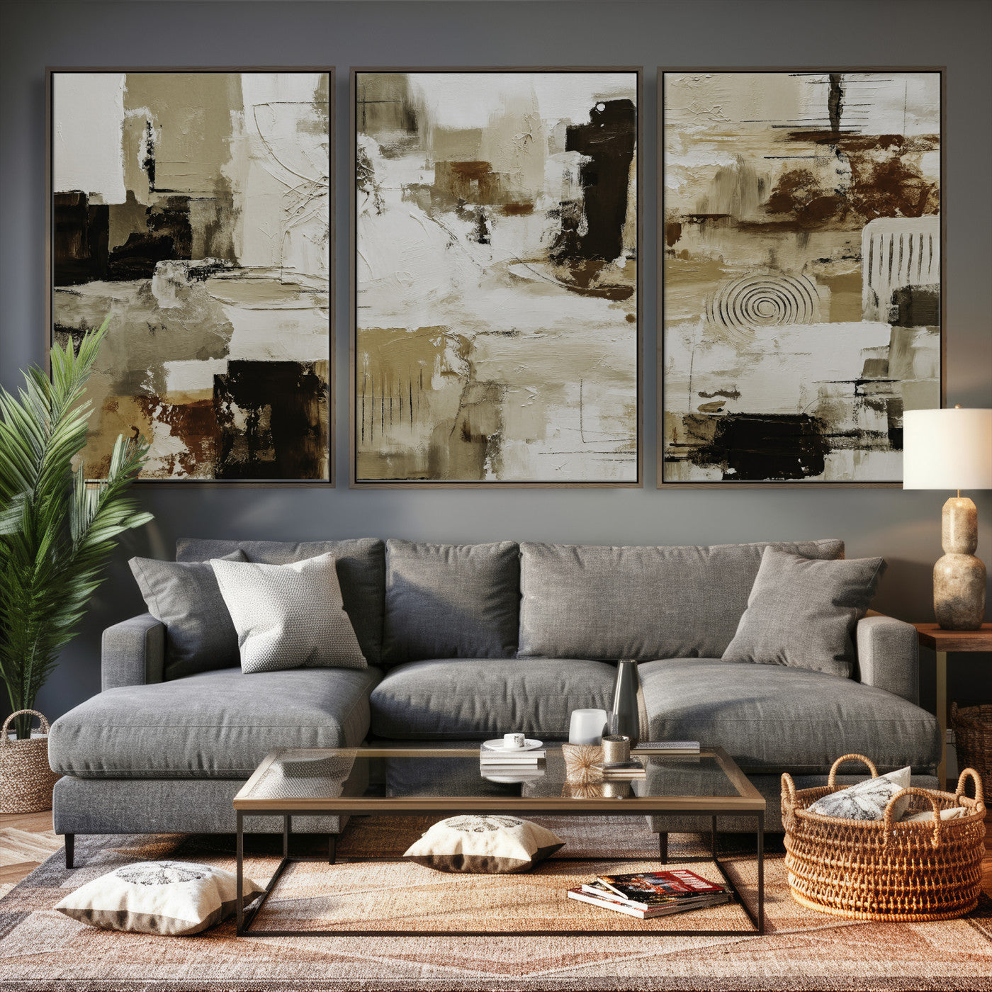 15668286-MGV-CV-36X24 - Blue Teal Abstract Canvas Wall Art, Modern Textured Painting Print, Navy Orange White Contemporary Art, Neutral Living Room Decor, Office Art