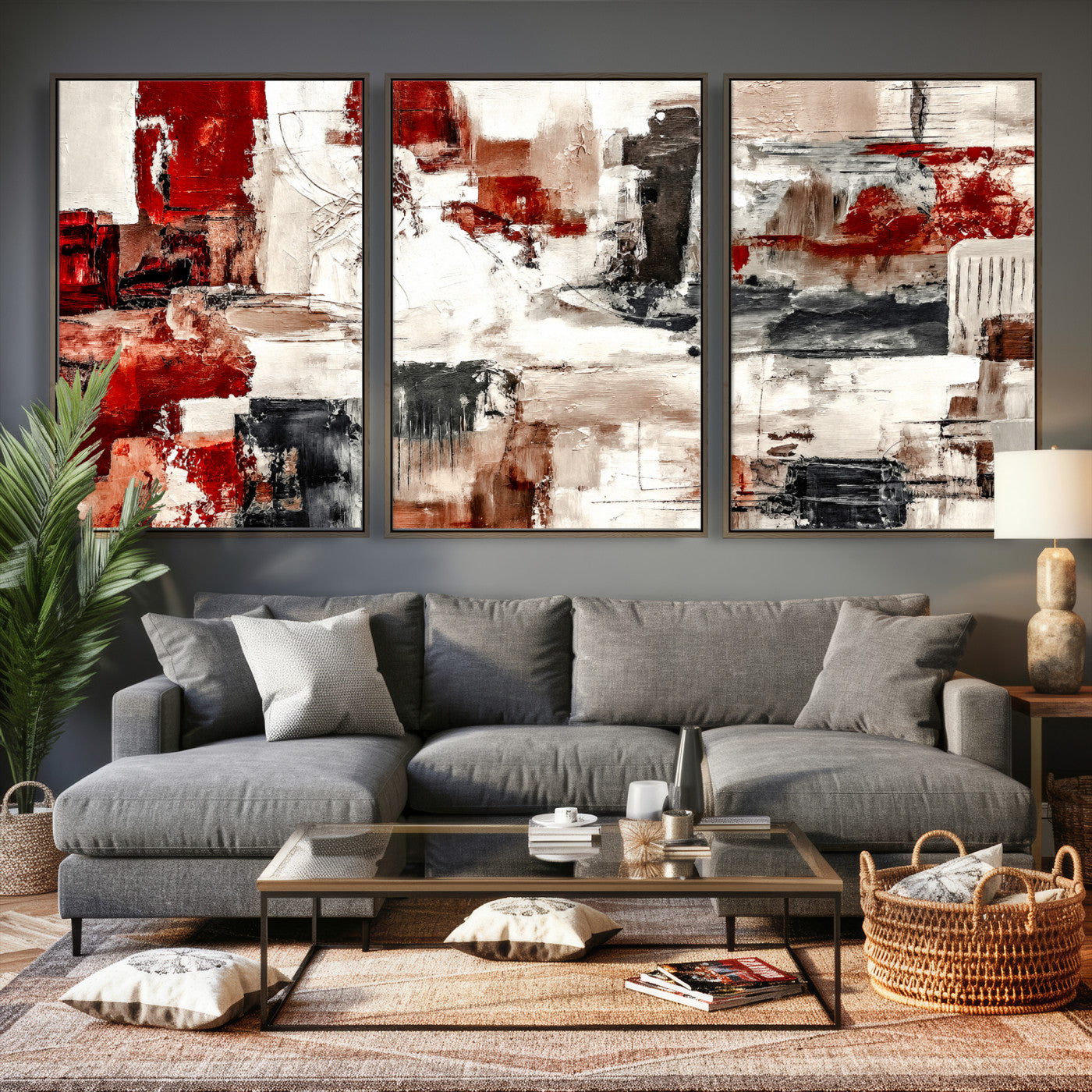 53022468-MGV-CV-36X24 - Blue Teal Abstract Canvas Wall Art, Modern Textured Painting Print, Navy Orange White Contemporary Art, Neutral Living Room Decor, Office Art