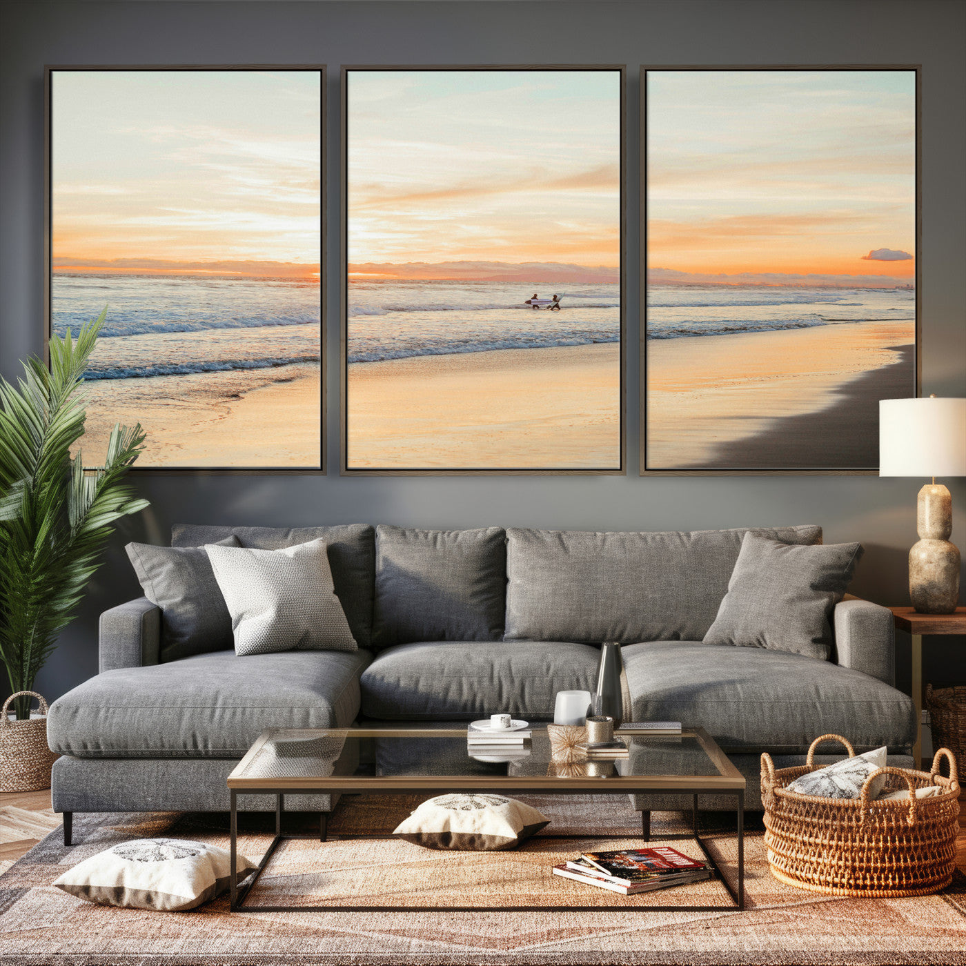 38131619-MGV-CV-36X24 - Beach Sunset Canvas Wall Art Print | Ocean Waves Landscape, Coastal Photography, Seascape Wall Decor, Ready to Hang
