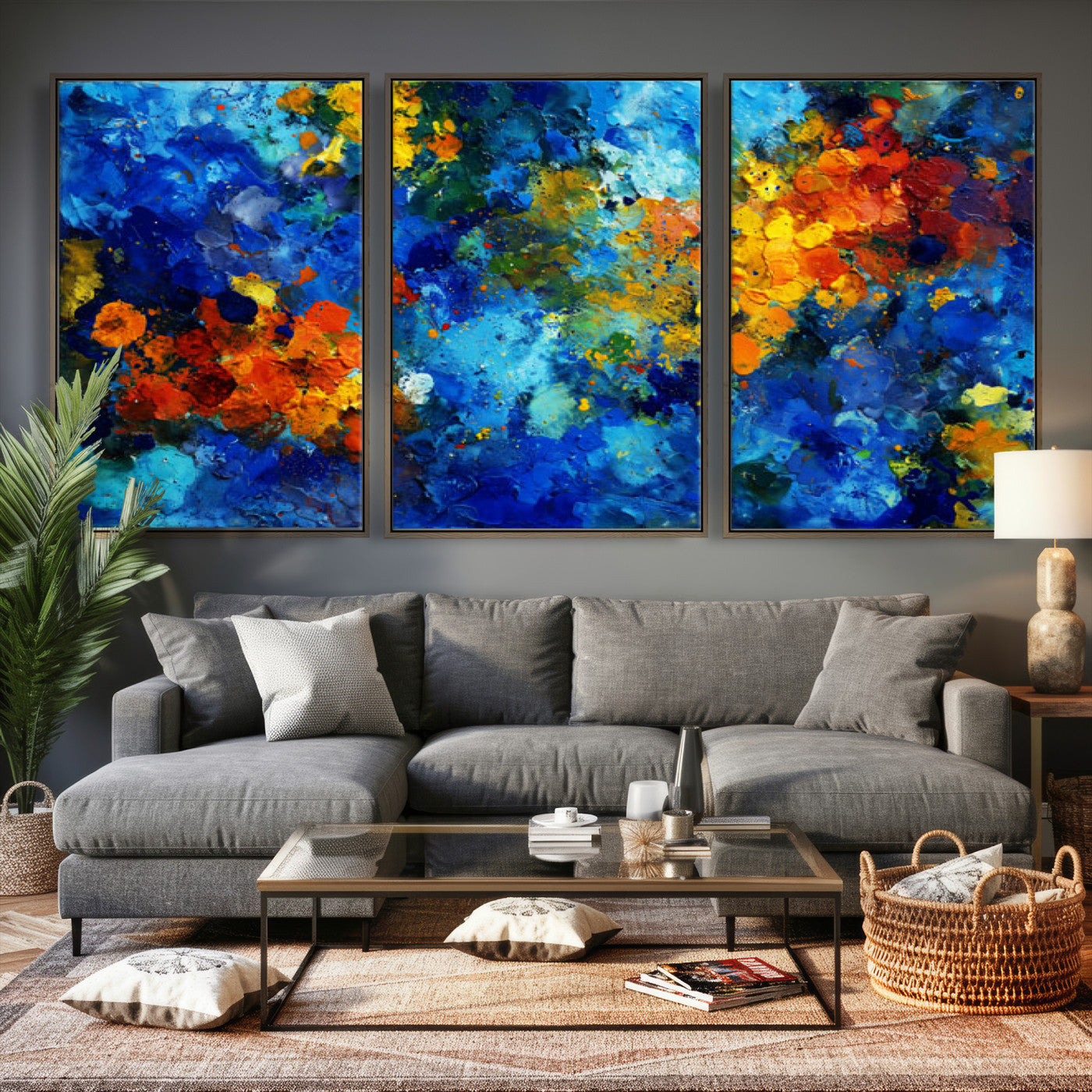 52431611-MGV-CV-36X24 - Vibrant Blue Abstract Canvas Wall Art Colorful Impasto Oil Painting Print