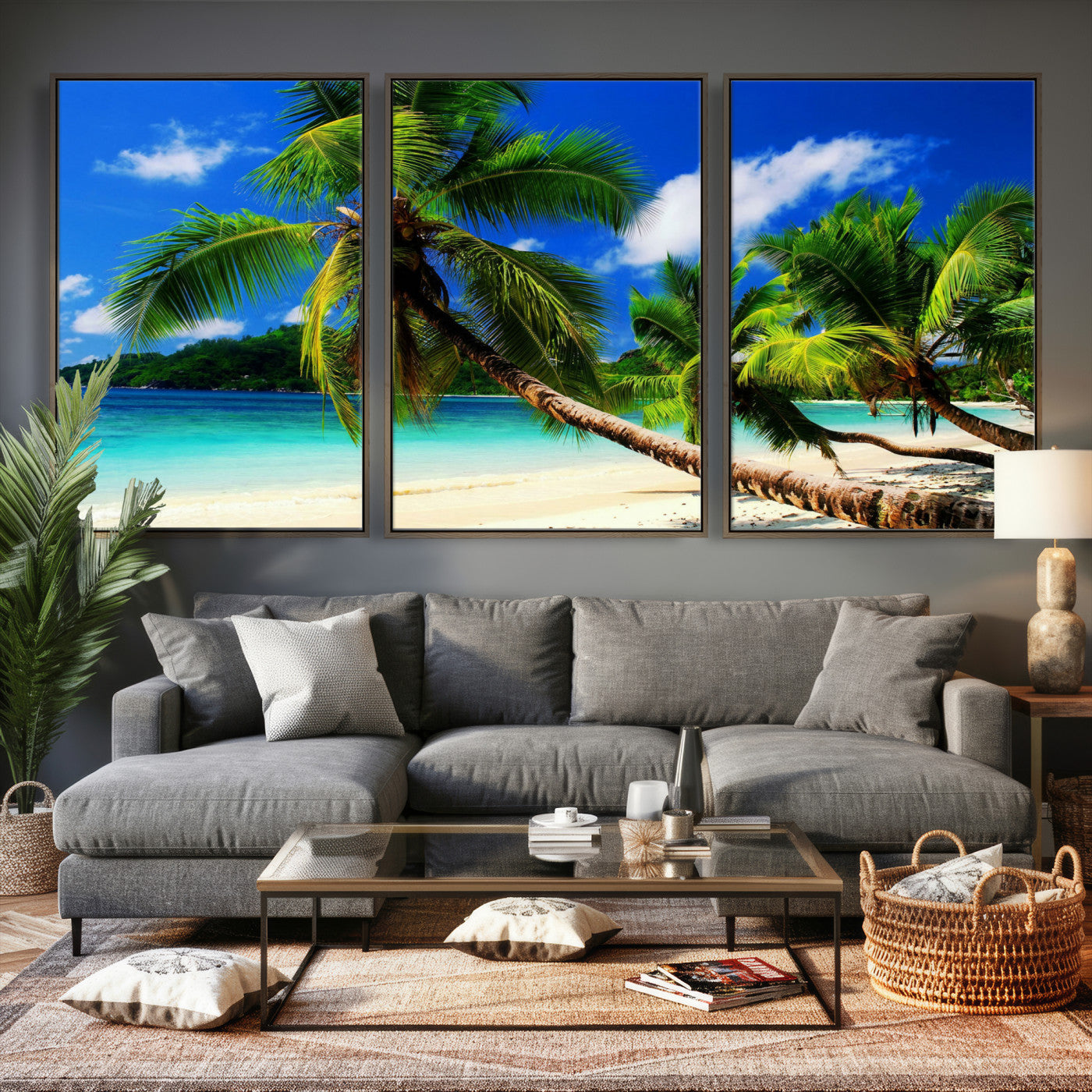 67049818-MGV-CV-36X24 - Tropical Island Coconut Palm Trees Wall Art Canvas Print - Turquoise Beach Print for Lake Home Decor