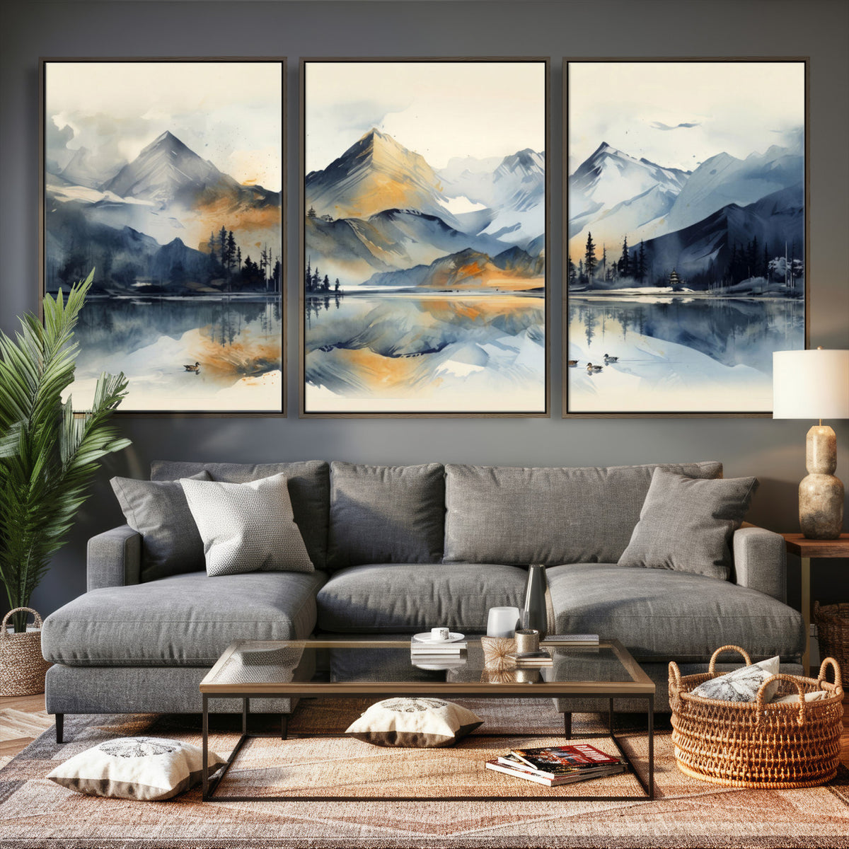 10196184T-MGV-CV-36X24 - Abstract Lake Mountain Wall Art Canvas Print
