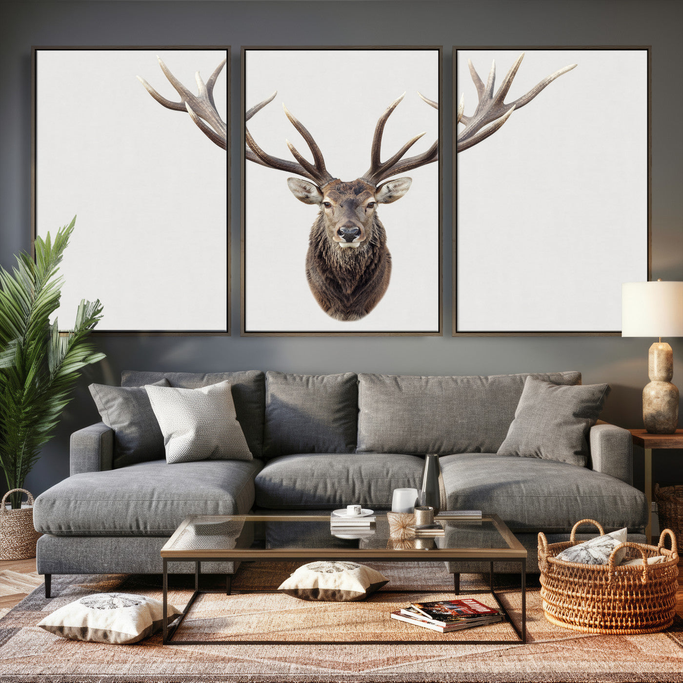 840173GY-MGV-CV-36X24 - Majestic Red Deer Canvas Wall Art – Stag Antlers Horns Print, Wildlife Hunting Poster, Rustic Cabin Lodge Decor