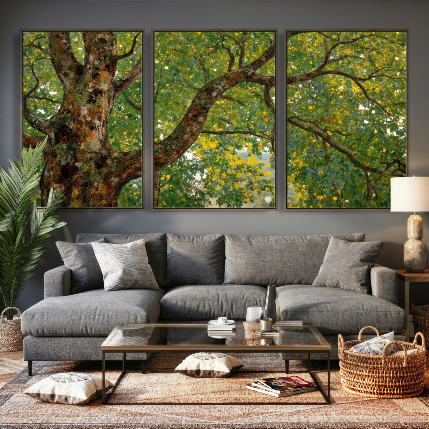 23663535-MGV-CV-36X24 - Vintage Summer Forest Green Tree Wall Art Canvas Print, Lush Leaves Impressionist Painting Print