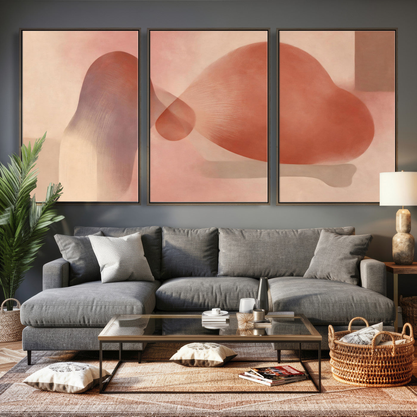 85110643-MGV-CV-36X24 - Vinna Begin Calin Biomorphic Abstract Wall Art Canvas Print, Terracotta Pink Organic Shapes Art Painting Print