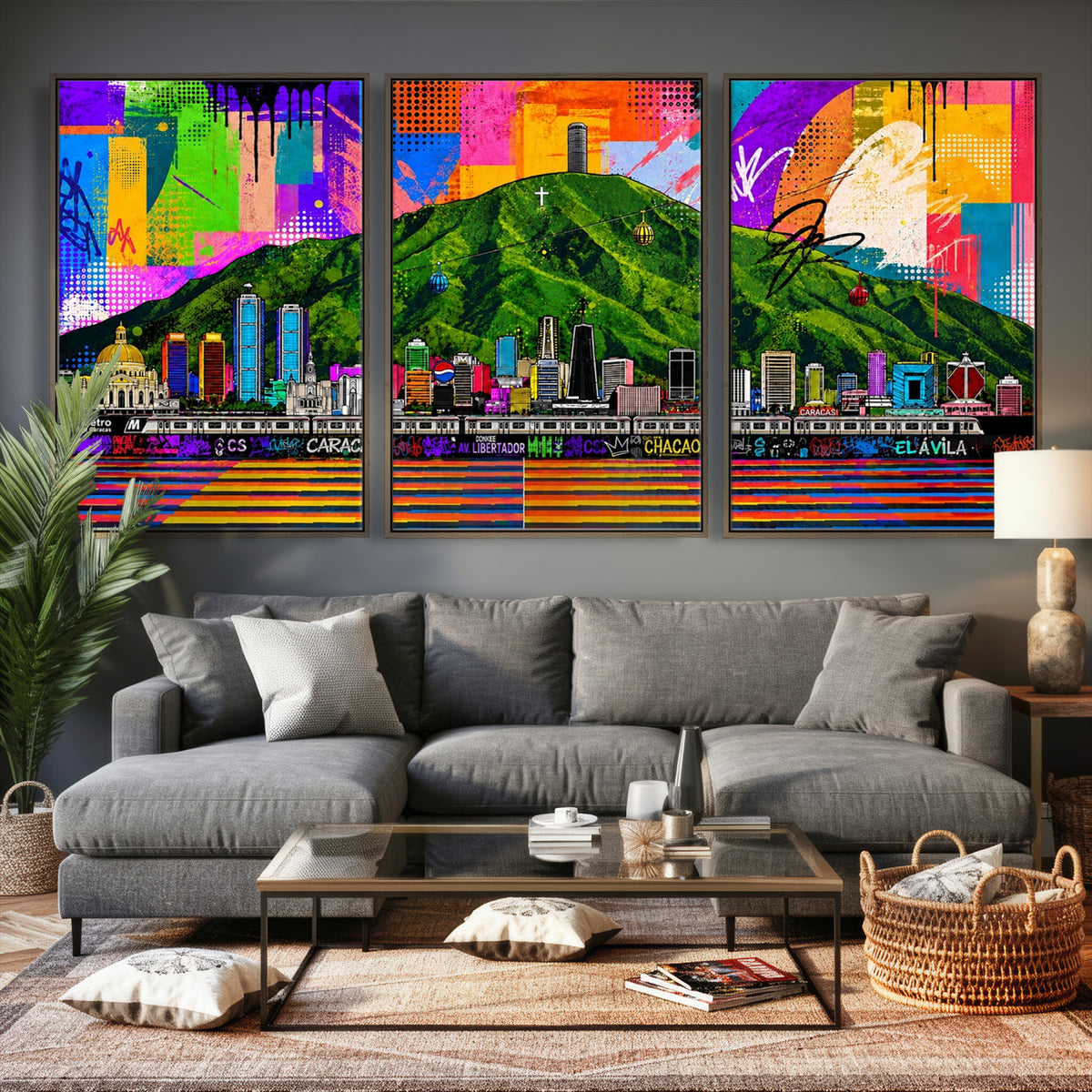 86696255-MGV-CV-36X24 - Mount Ávila, Caracas, Venezuela Wall Art Print by Artist Yorlette - Graffiti Caracas Skyline Canvas Art, Colorful Street Artwork - Venezuela El Avila Poster Print