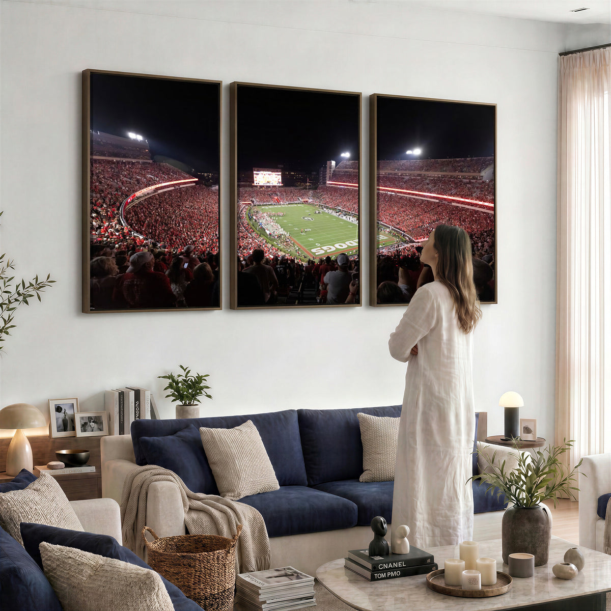 50587166-_Poster-30x20 - Sanford Stadium Georgia Bulldogs Canvas Print 3 Piece Framed Wall Art Extra Large Floating Frame Sports Poster Made in USA
