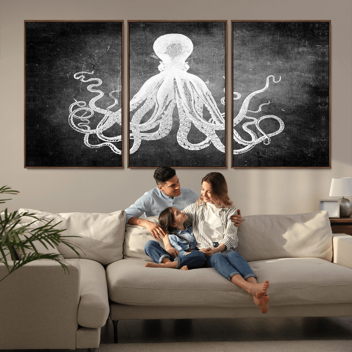 -Black White Octopus Wall Art Canvas Print