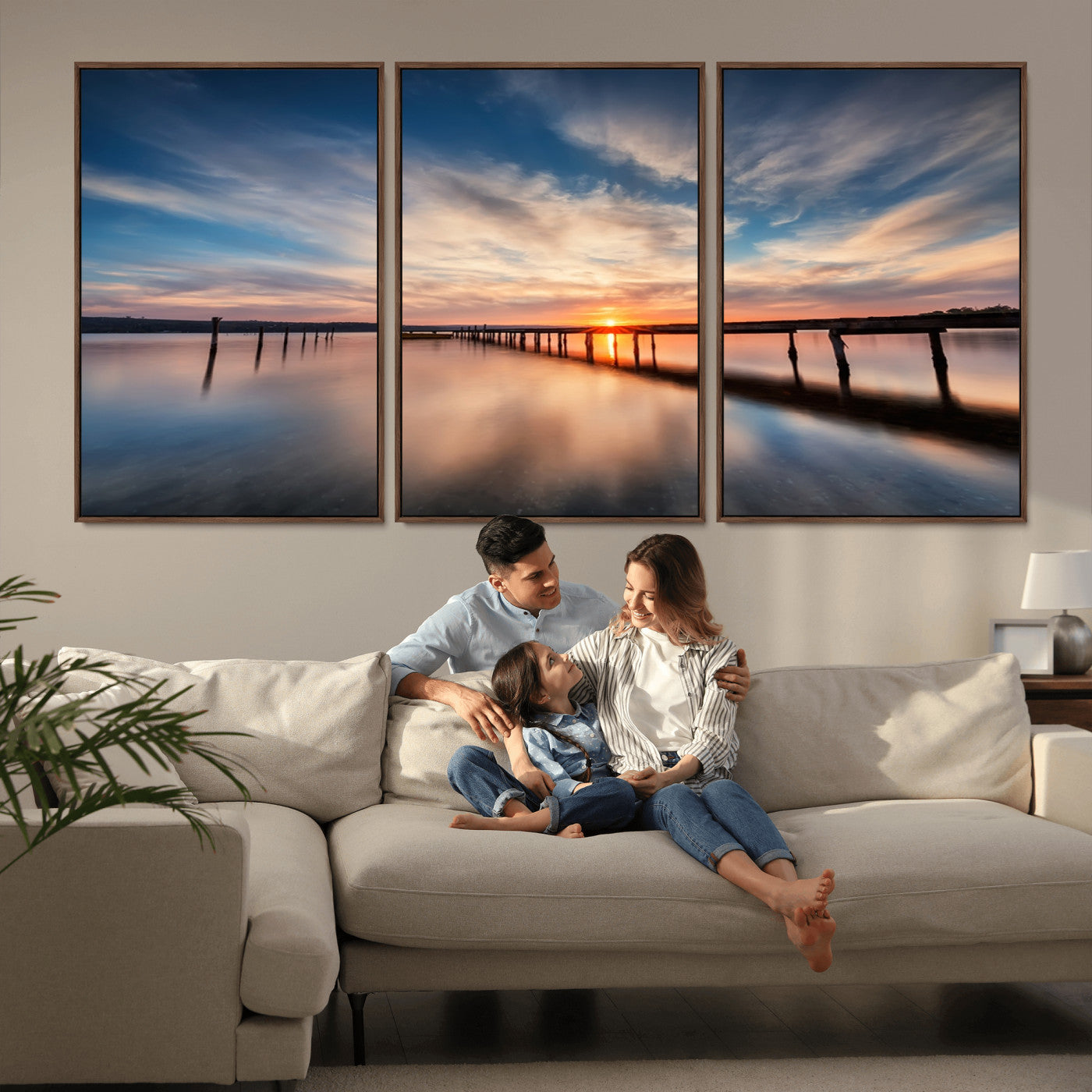 39967-MGV-CV-36X24-Wooden Pier on Seascape and Sunset Wall Art Canvas Print