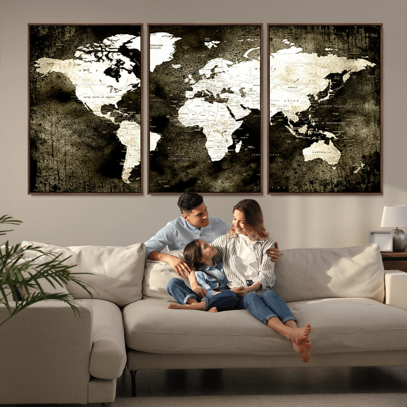 66737-MGV-CV-36X24-Vintage World Map Canvas Wall Art – Framed Push Pin Travel Map for Home and Office Decor, Rustic Wall Artwork for Travelers