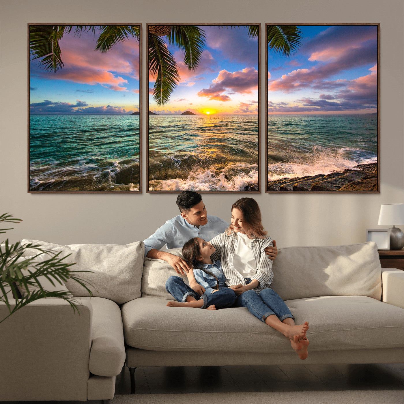 -Framed Tropical Sunset Art Canvas Print