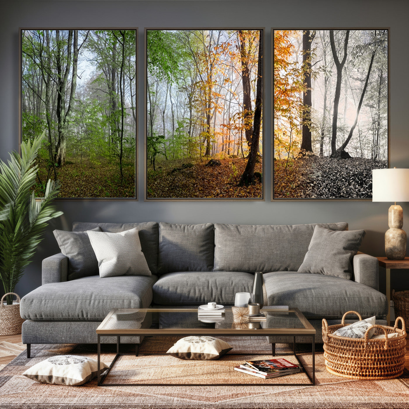 95317-MGV-CV-36X24 - Four Seasons Wall Art Forest Canvas Print – Triptych Seasonal Nature Print – Landscape Decor for Living Room