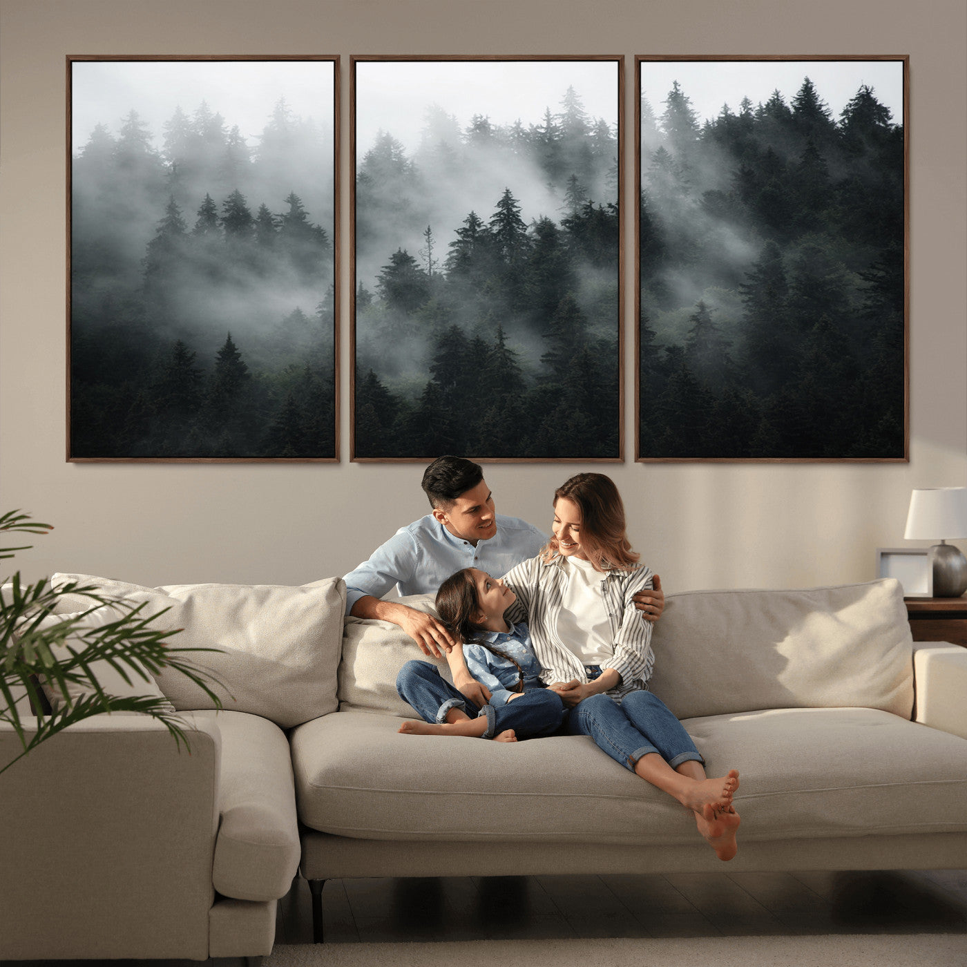 52359-MGV-CV-36X24-Foggy Forest Wall Art Canvas Print | 3 Panel Large Misty Landscape for Dining Room, Office, or