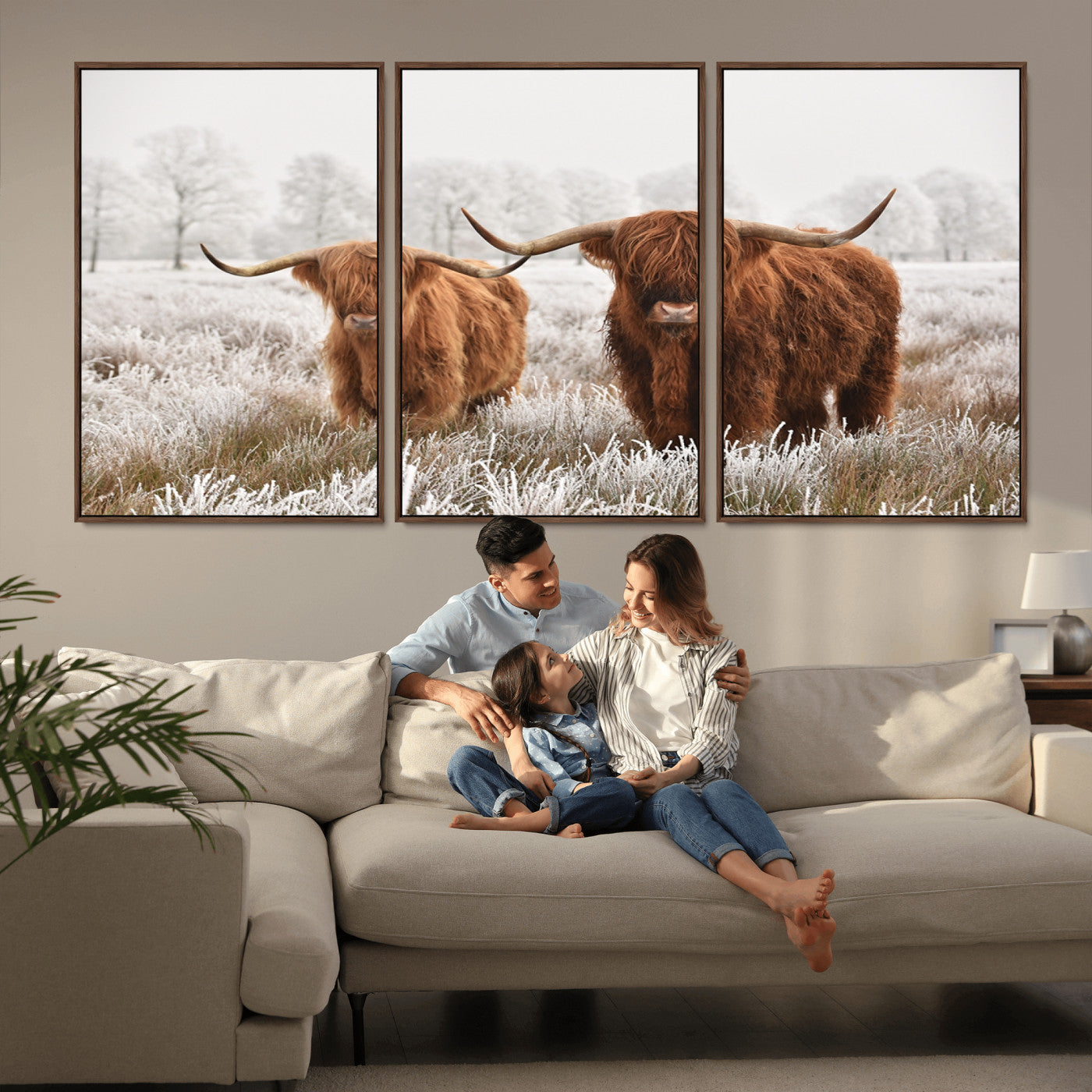 -Longhorn Cattle Wall Art Canvas Print, Framed Farmhouse Style Art Picture Print, Rustic Cow Perfect Rustic Farmhouse Decor Artwork