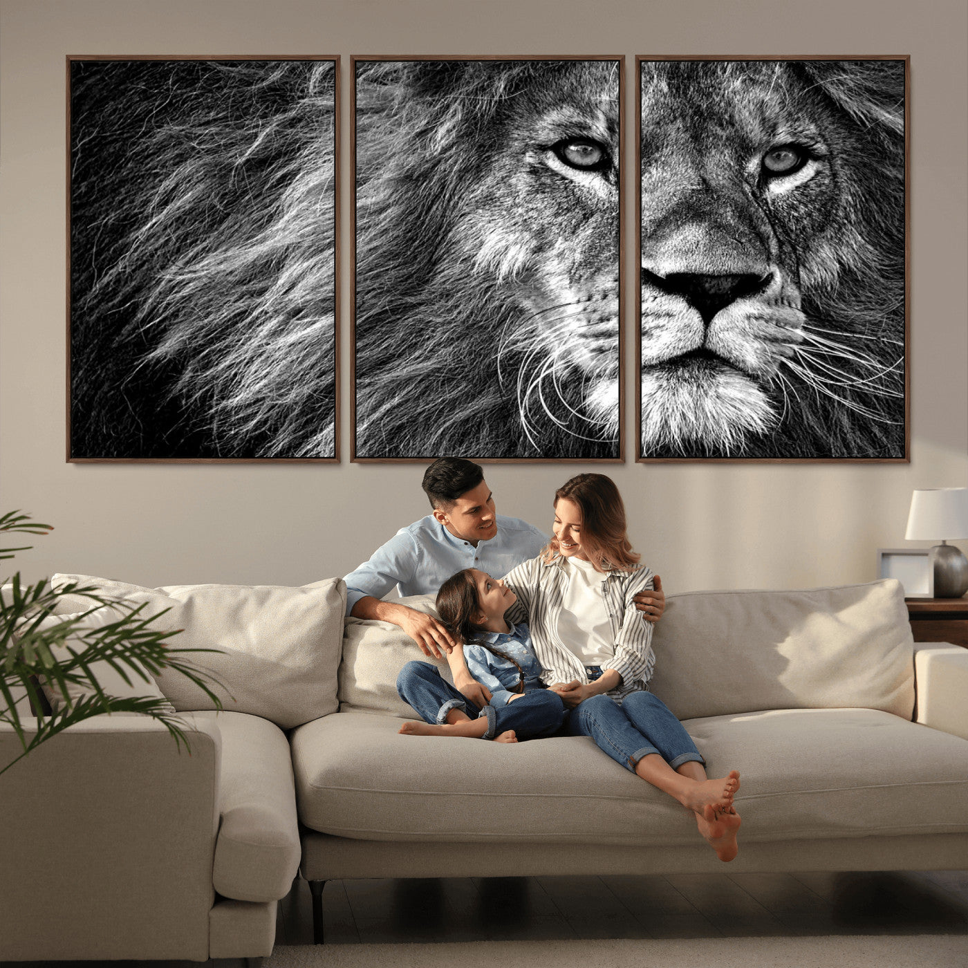 -Black and White Lion Canvas Wall Art Print – Wildlife Portrait Artwork for Home, Office, Living Room, Guest Room