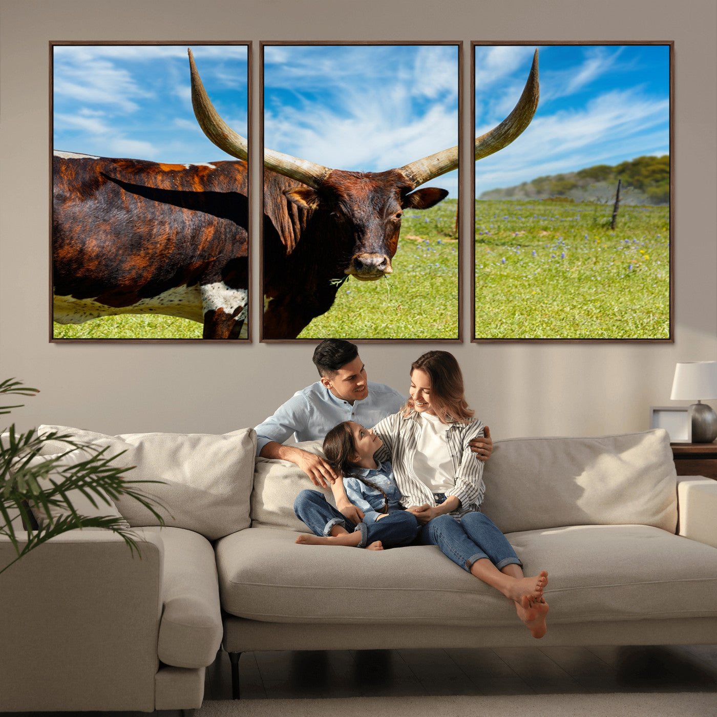 -Longhorn and Cow Wall Art, Country Cow Wall Decor Canvas Print