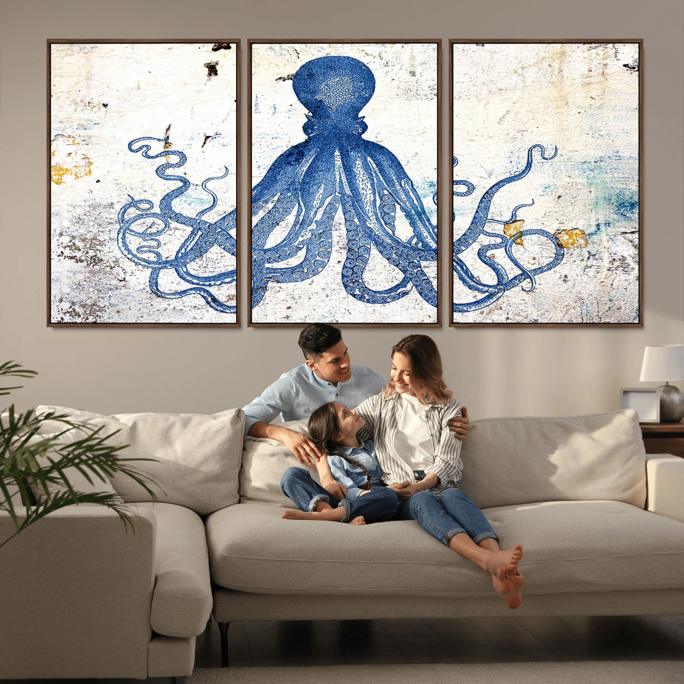 38211-MGV-CV-36X24-Octopus Canvas Wall Art | Coastal Marine Life Artwork for Living Room, Bedroom, or Office |