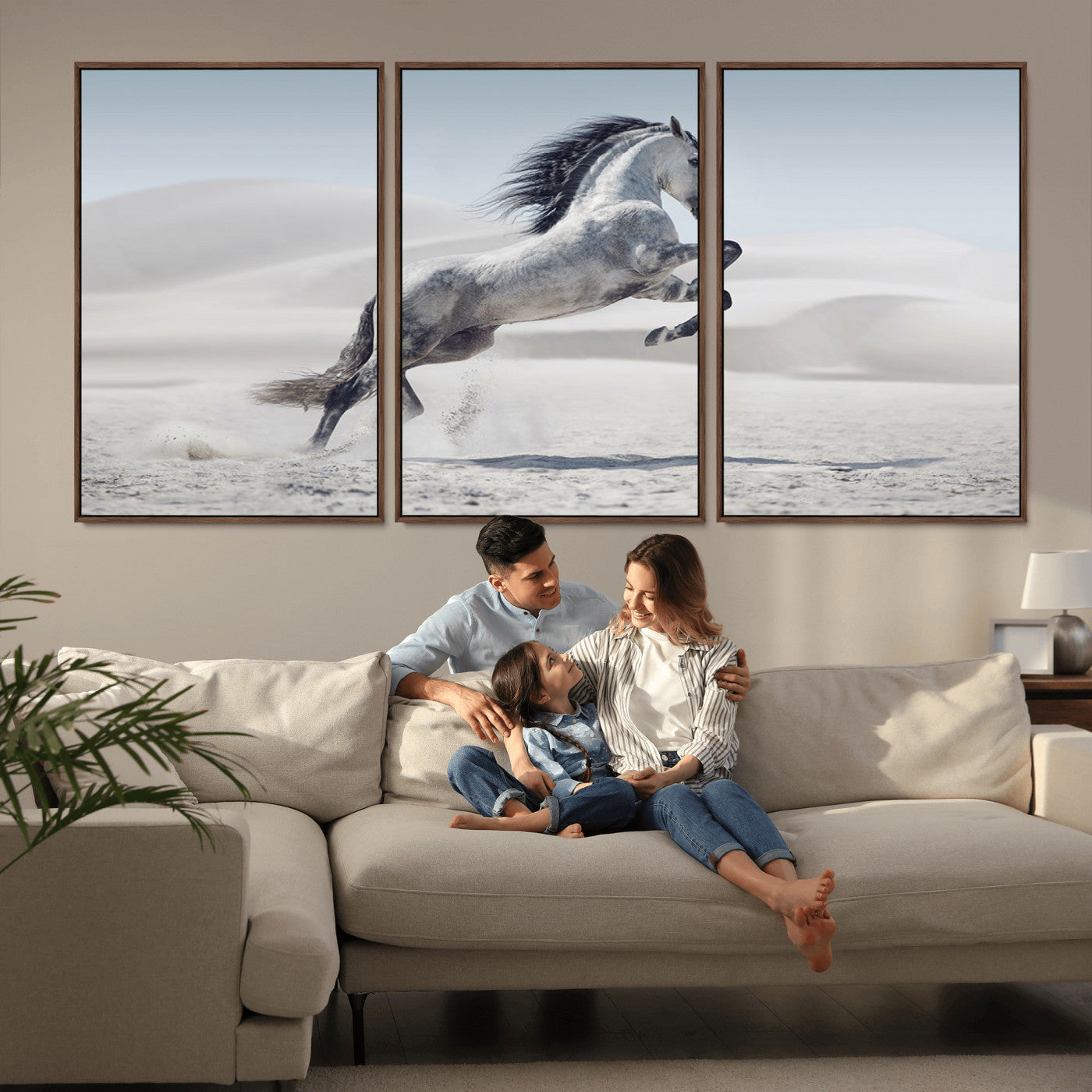 -Prancing Horse Desert Large Wall Art Canvas Print – Majestic Horse Animal Artwork for Home, Office, Living Room