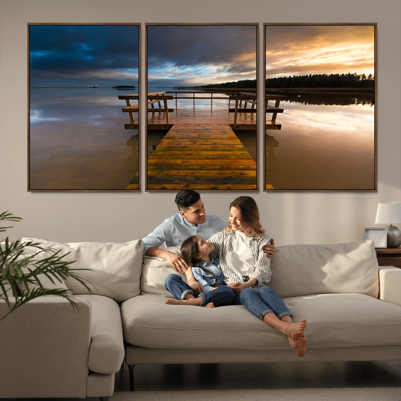 -Serene Lake Pier at Sunset Canvas Print | Landscape Canvas Print | Ready to Hang and Framed Wall Art