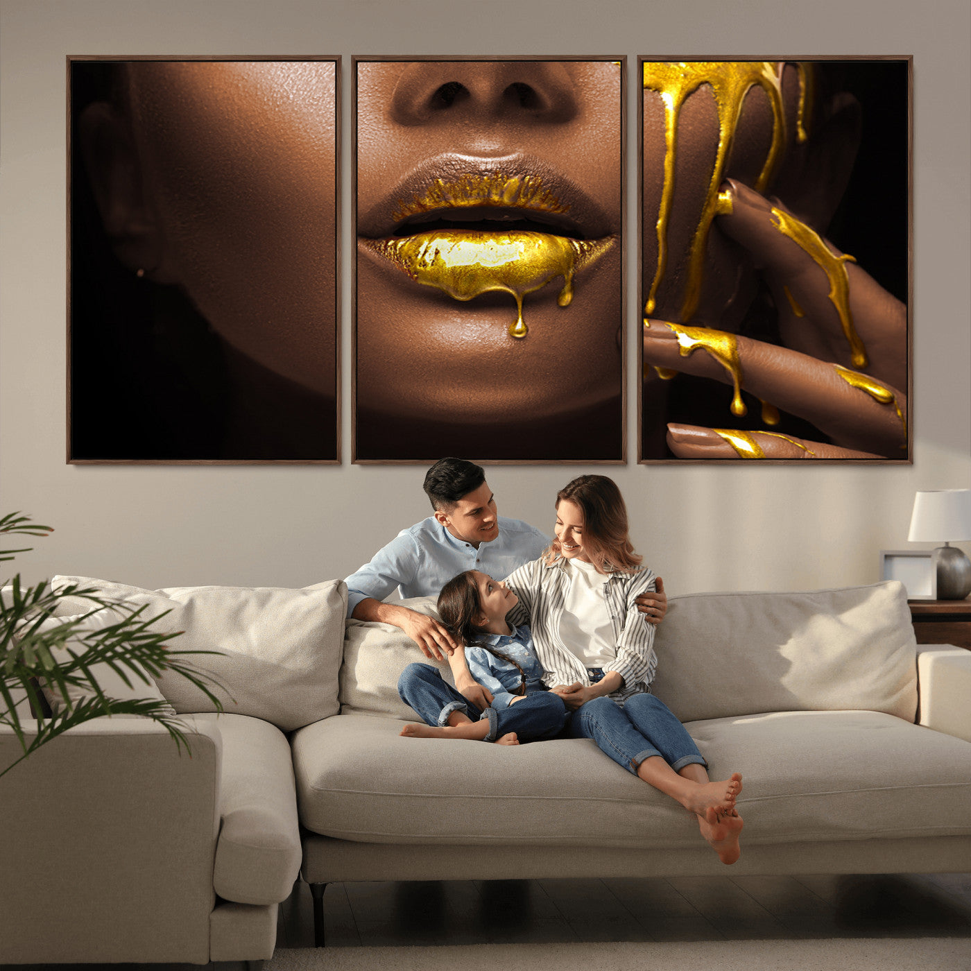 -African American Art Black Woman Canvas Print, African Wall Art, Fashion African Woman Gold Lips