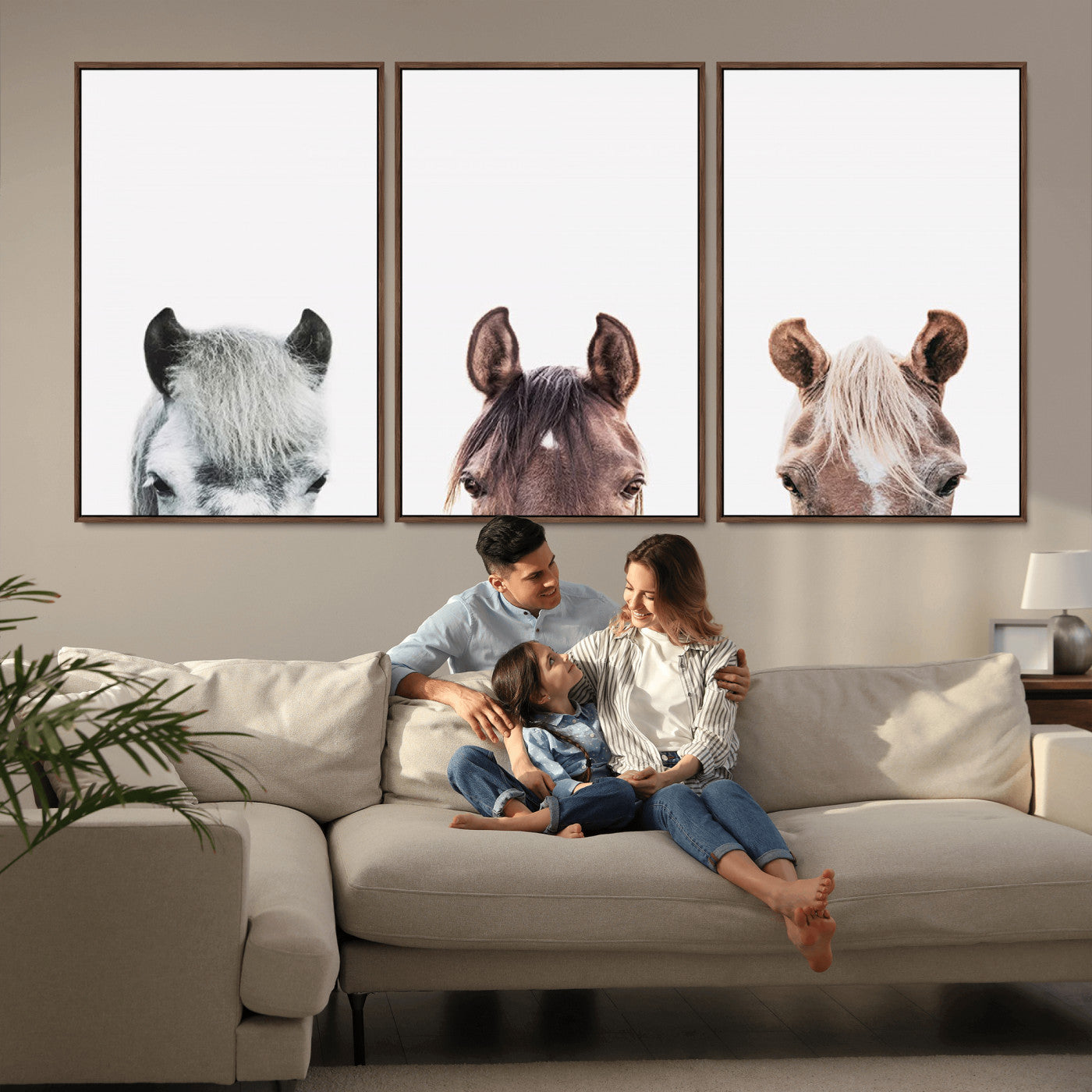 -Horse Wall Art - Minimalist Horse Triptych Wall Art – Modern 3-Panel Giclée Canvas Featuring Horse