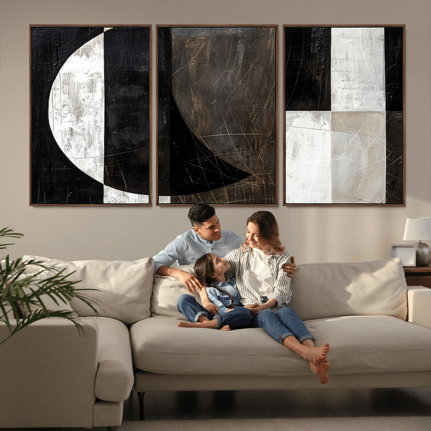 47880-MGV-FC-60X30-3P - Abstract Modern Wabi Sabi Wall Art Canvas Print Set – Minimalist Mid-Century Contemporary Artwork for Home, Office