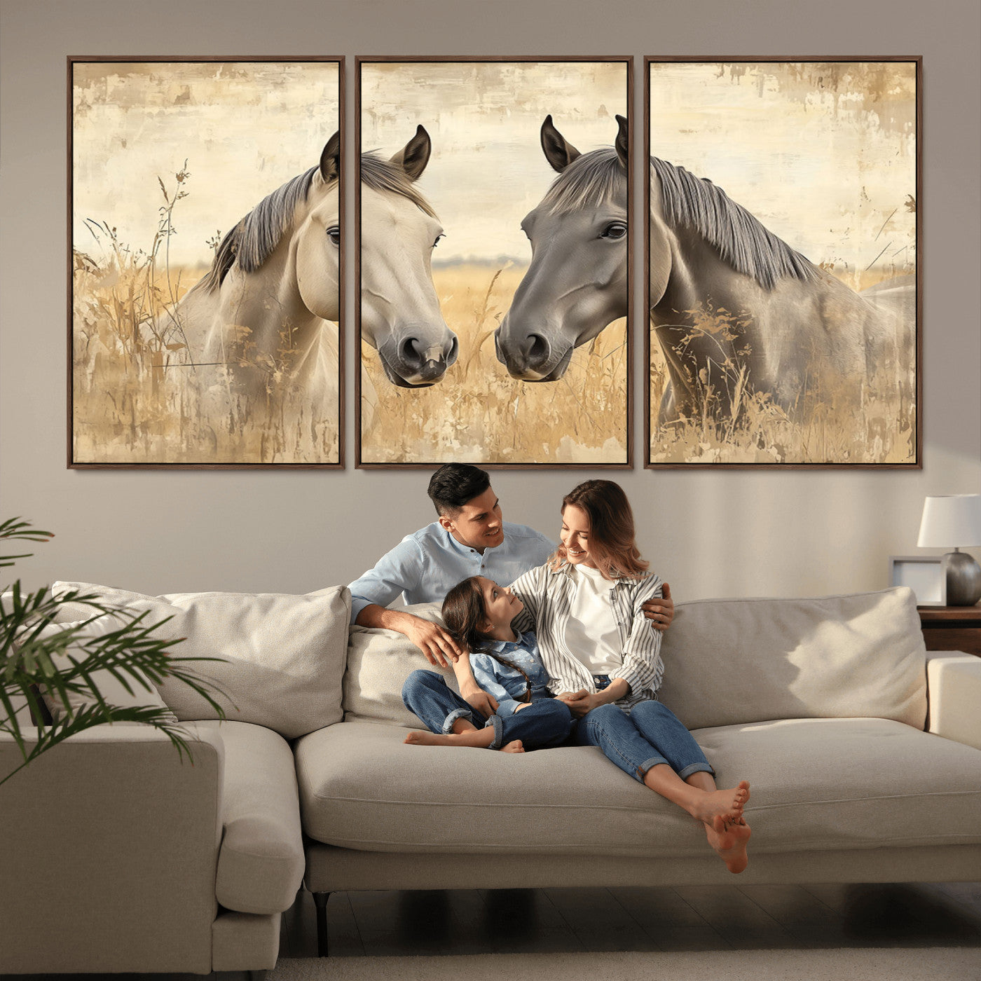 -Chines Ink Style Grunge Horses Wall Art Canvas Print