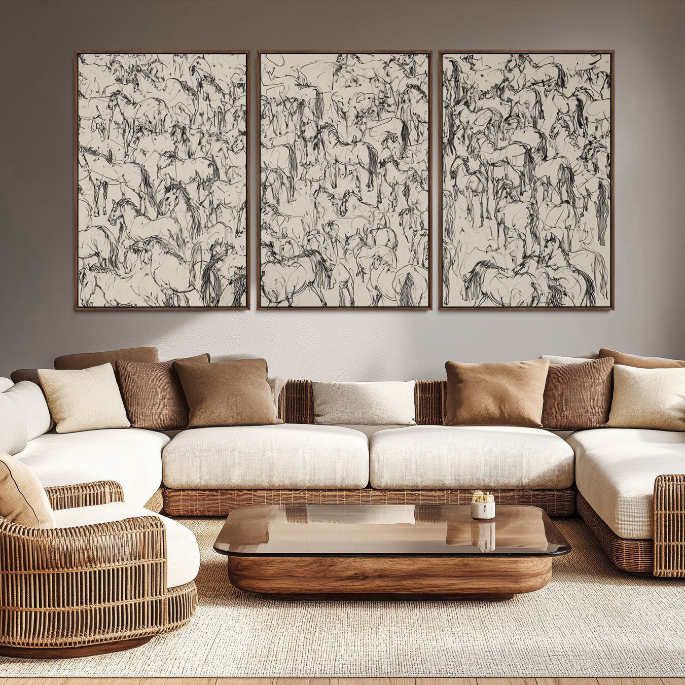 -Abstract Horse Sketch Wall Art | Ready to Hang and Framed | Farmhouse Wall Decor for Living Room or
