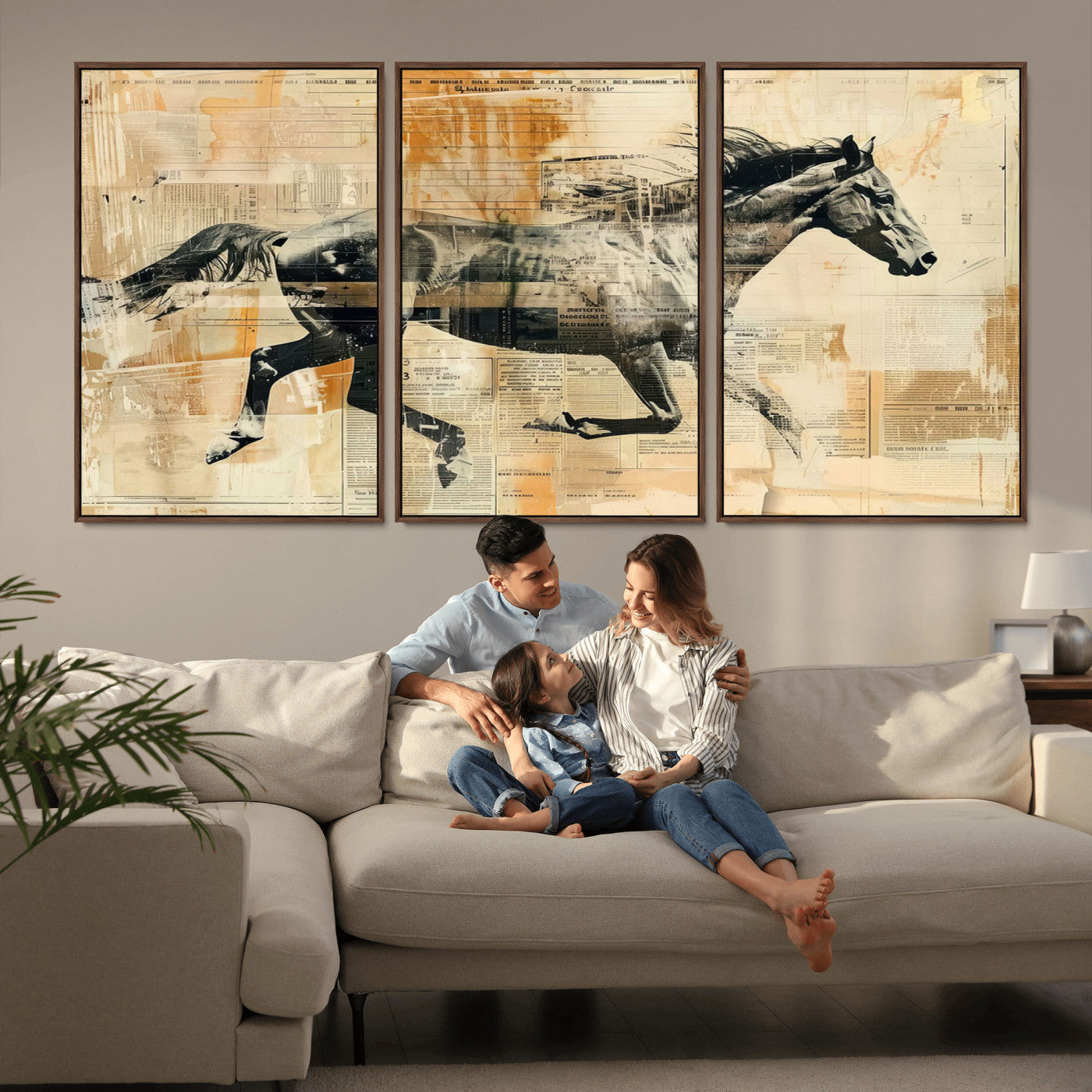 -Chines Style Running Horse Western Wall Art | Farmhouse Wall Decor | Ready to Hang Framed Canvas