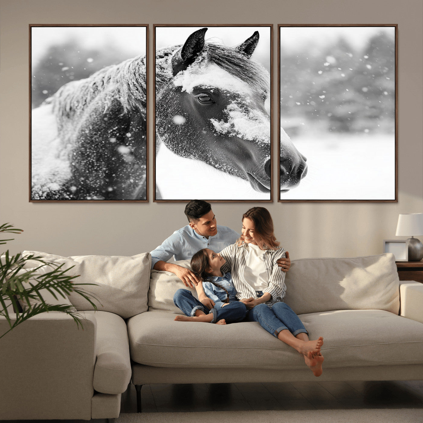 -Black Horse Winter Wall Art | Ready to Hang and Framed | Farmhouse and Western Wall Decor for Living