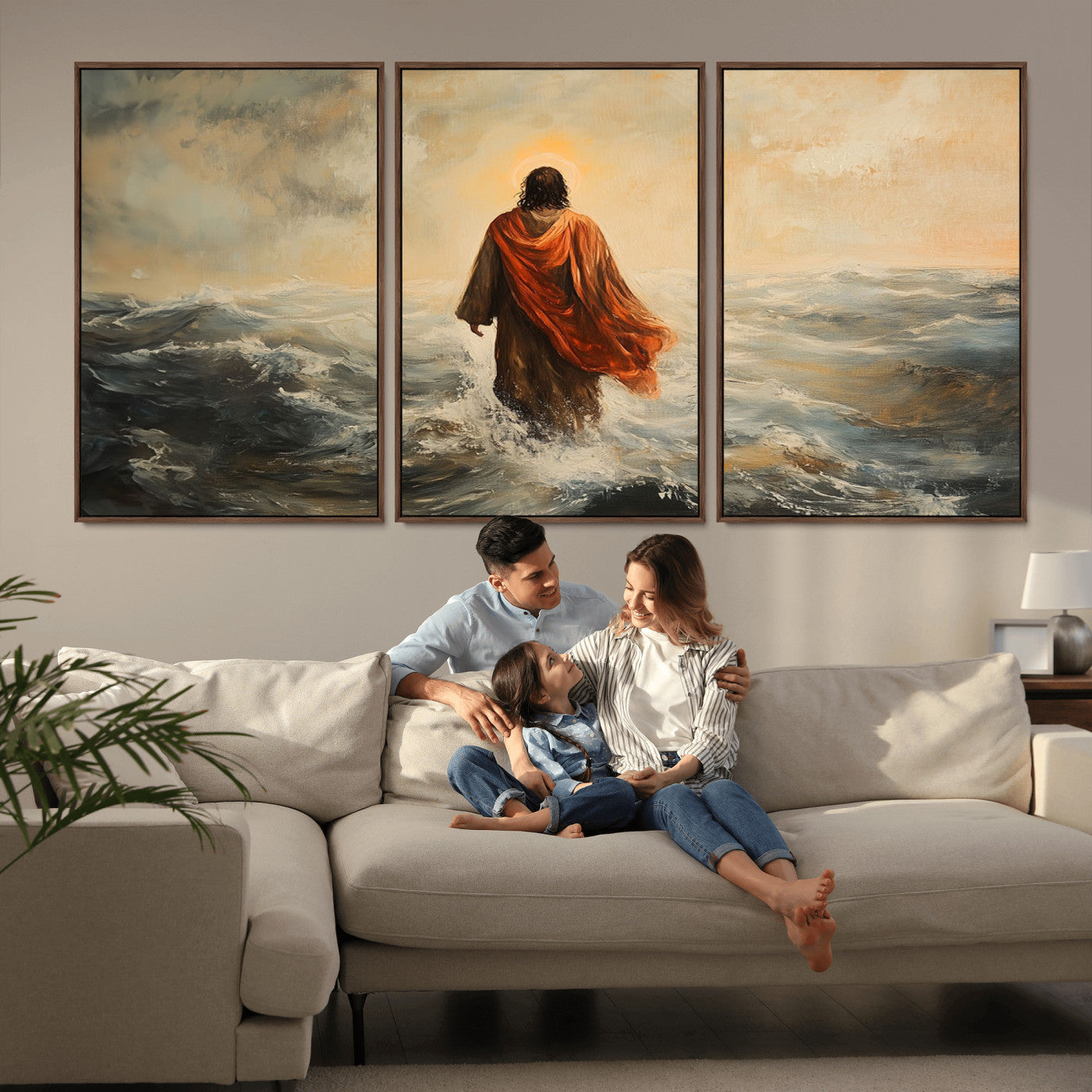 -Jesus Walking on Water, Christian Wall Art, Jesus Christ Walking on Oil Painting Style Print