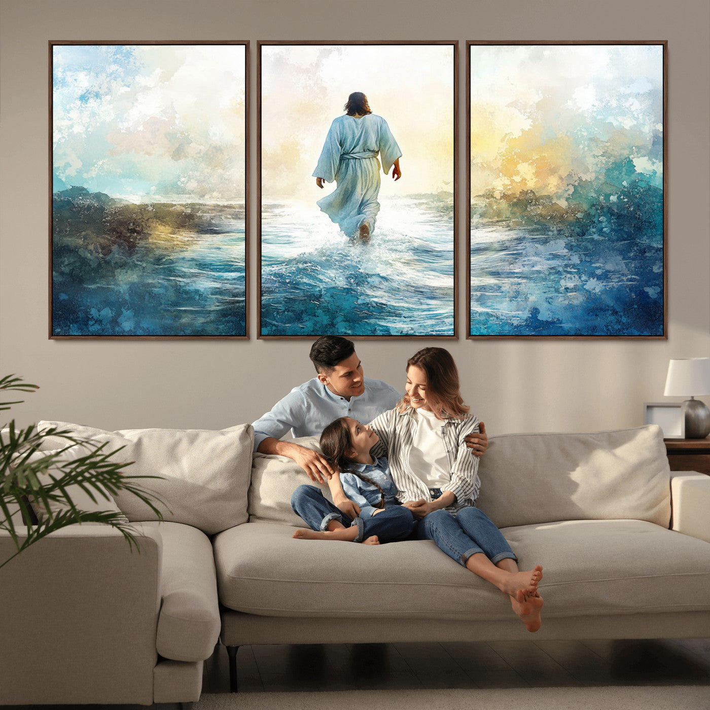 -Watercolor Jesus Walking on Water Canvas Print, Christian Wall Art, Jesus Christ Walking