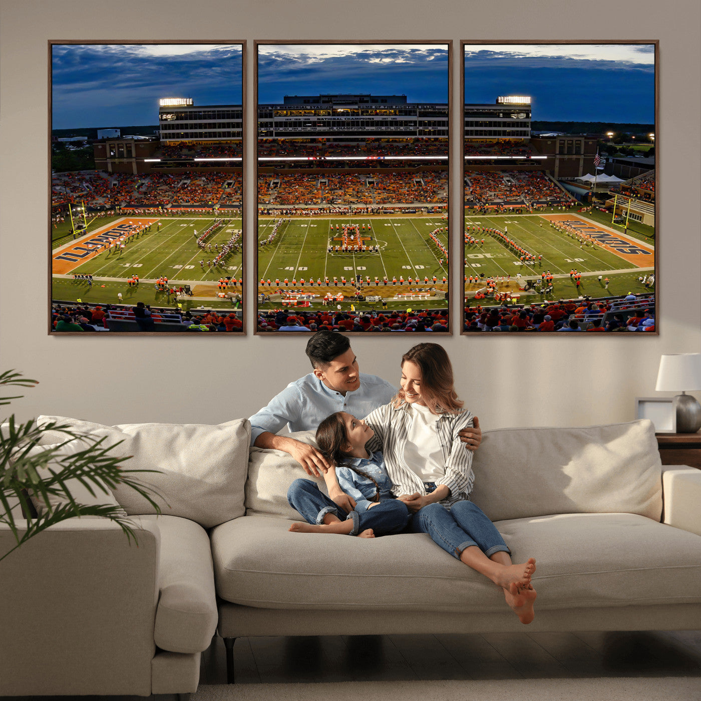 44513-MGV-CV-36X24-University of Illinois Fighting Illini Football Team Print - Champaign Illinois Memorial Stadium