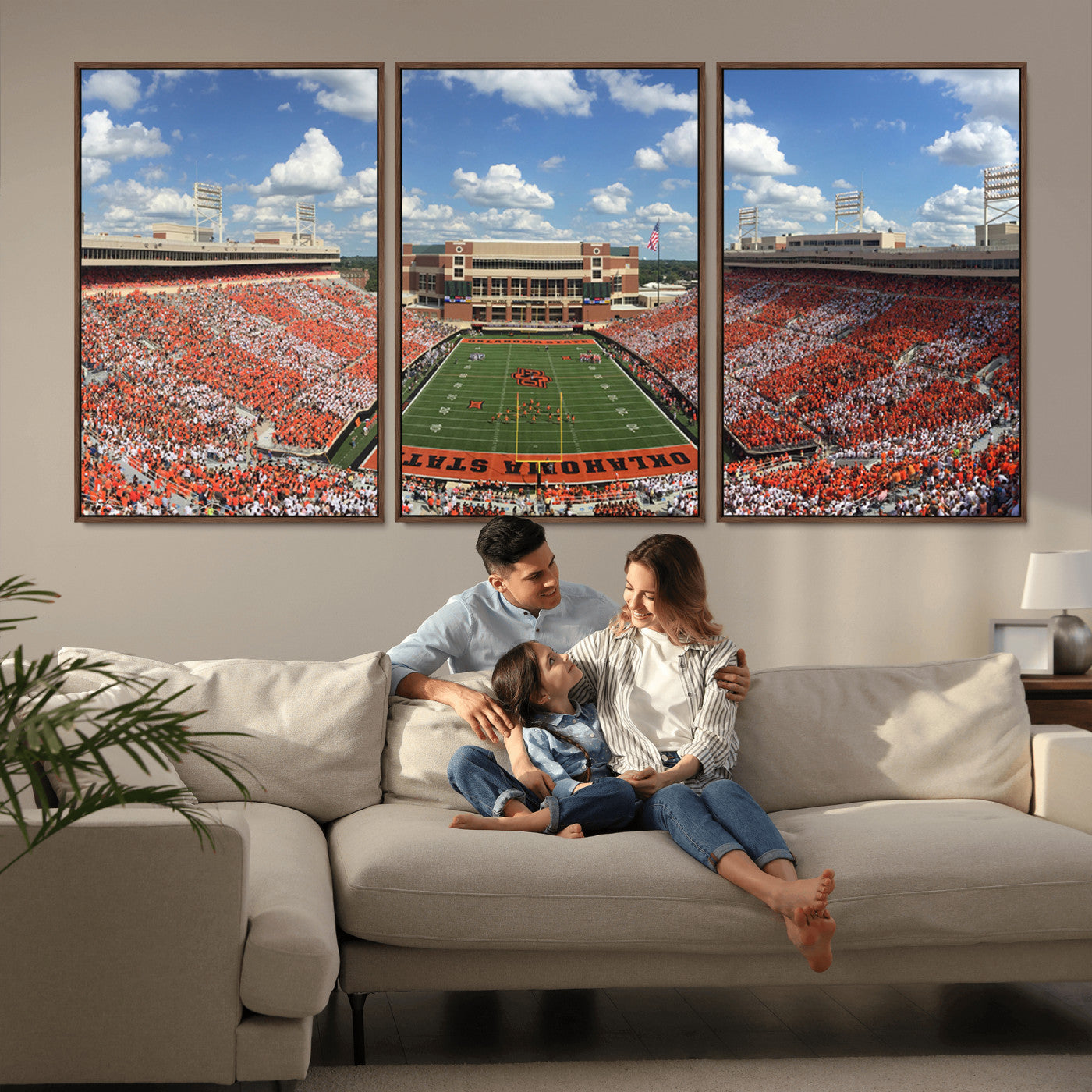 65192-MGV-FC-60X30-3P_Walnut-Oklahoma State Cowboys Football Team Print - Stillwater Boone Pickens Stadium Wall Art Canvas Print