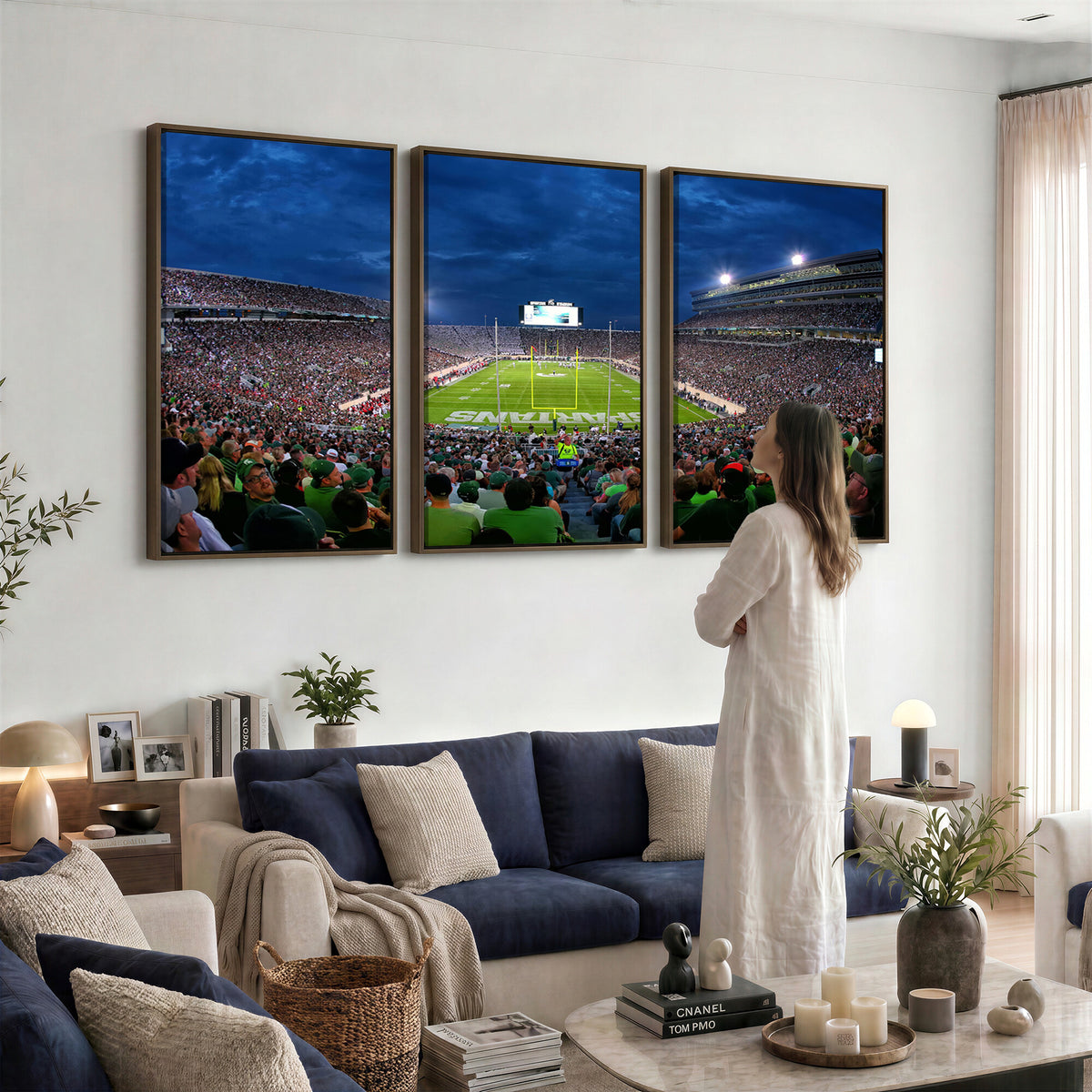 35248-PAN-FL-20X10 - Michigan State Spartans Football Team Print - East Lansing Spartan Stadium Wall Art Canvas Print