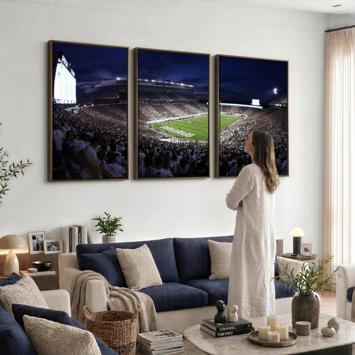 75193-PAN-FL-20X10 - Michigan State Spartans Canvas, Framed Football Team Print - East Lansing Spartan Stadium Wall Art