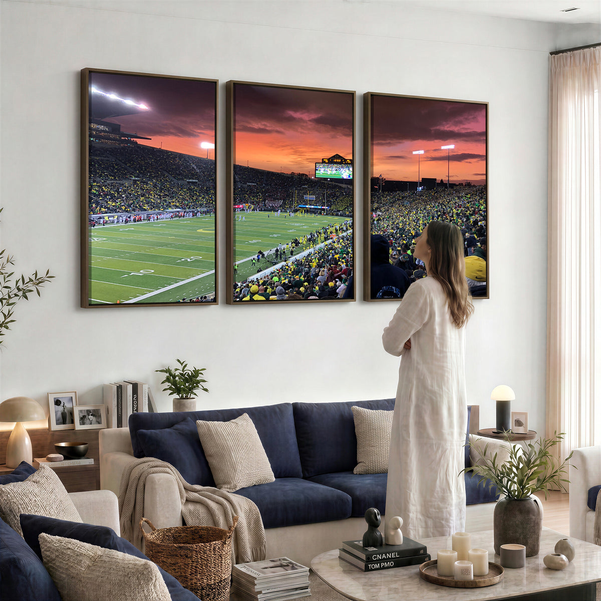 75065-PAN-FL-20X10 - Eugene Autzen Stadium Canvas Wall Art Print – Sunset Over Iconic Football Field Wall Decor for Home
