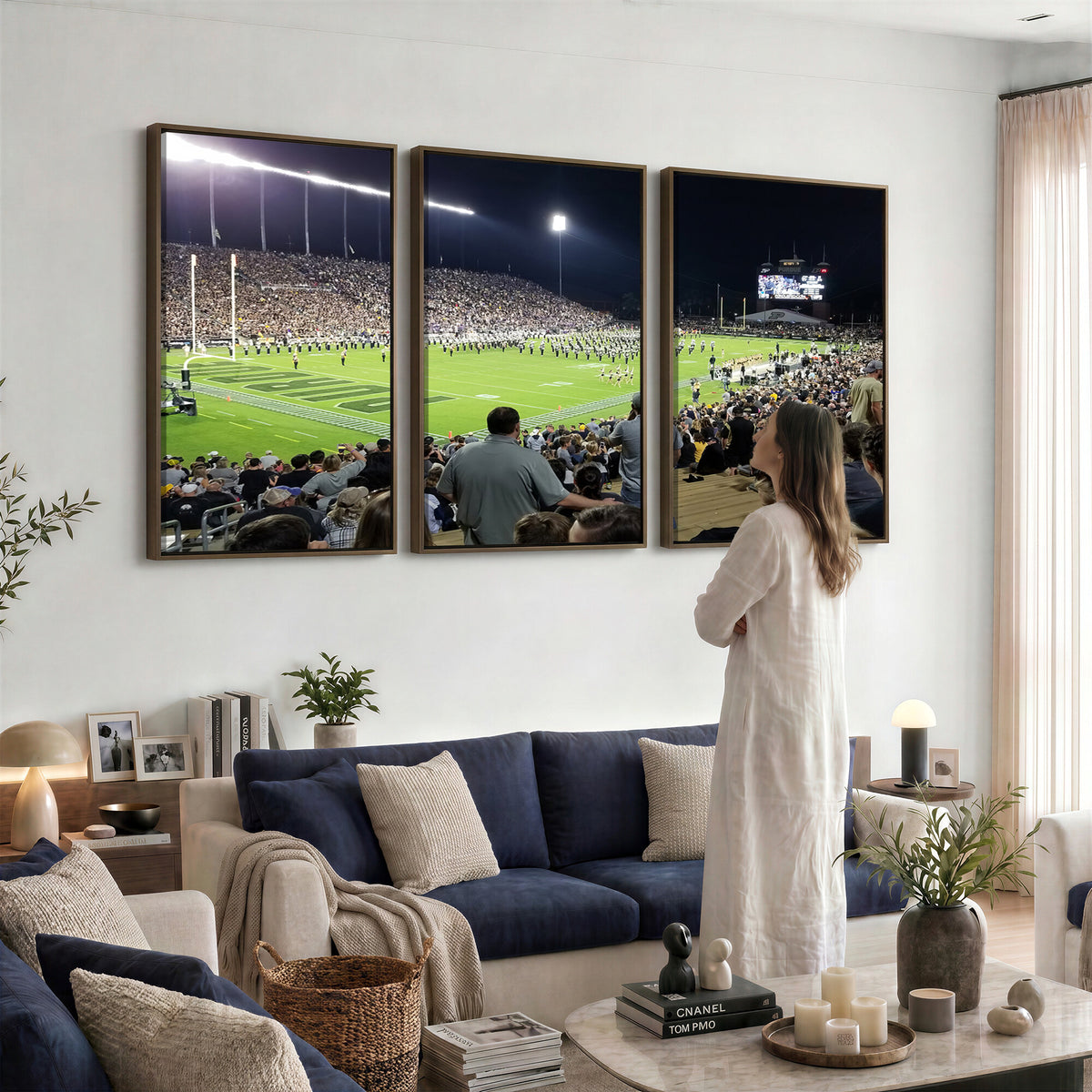 56796-PAN-FL-20X10 - Purdue University Boilermakers Football Team Print - West Lafayette Ross-Ade Stadium Wall Art Canvas