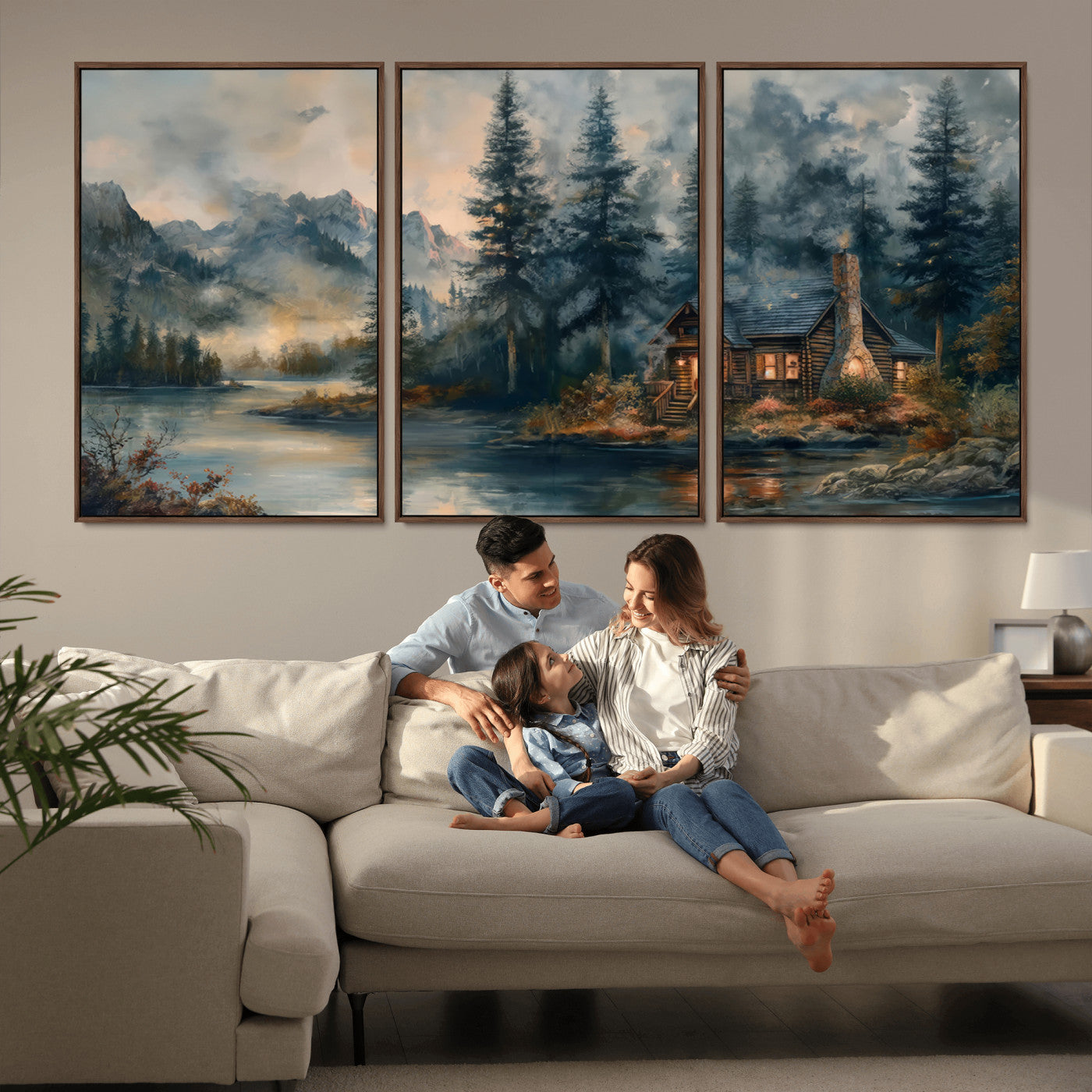 99088-MGV-CV-36X24-Rustic Cabin Woods Wall Art Print | Lake in a Forest Canvas Print | Cabin, Lodge, and Farmhouse